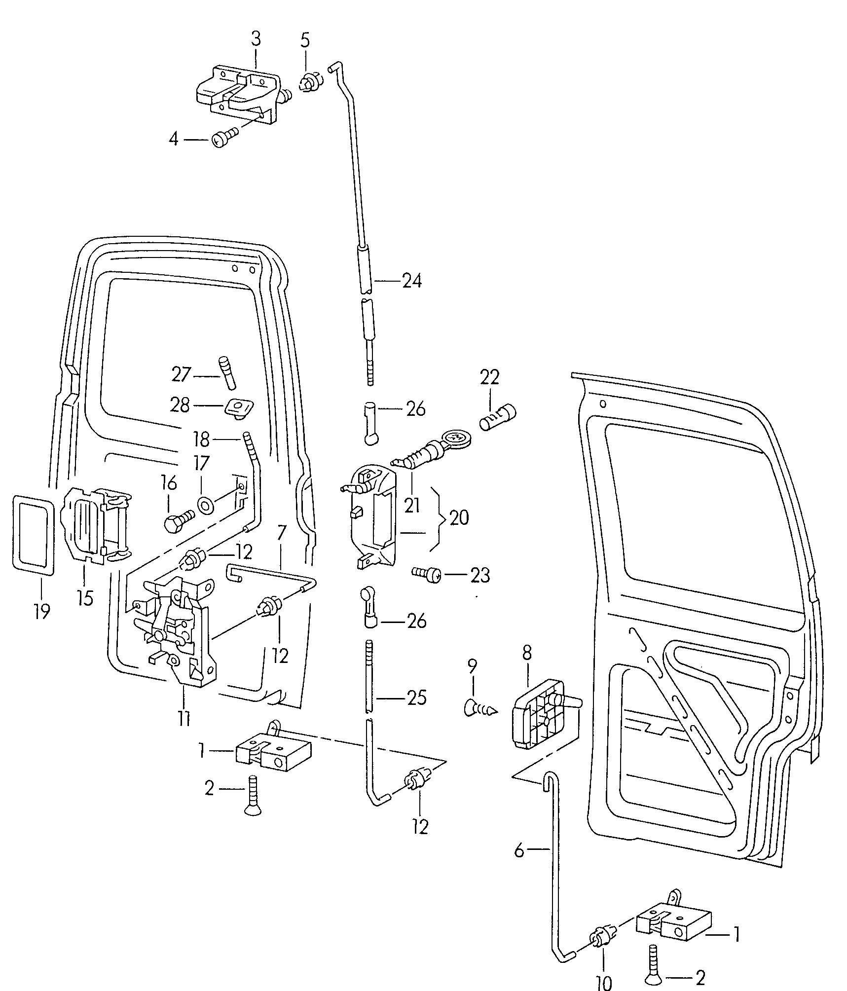 Kanatlı kapı kilidiKapı kolu, dışİç kumanda  - Transporter - tr