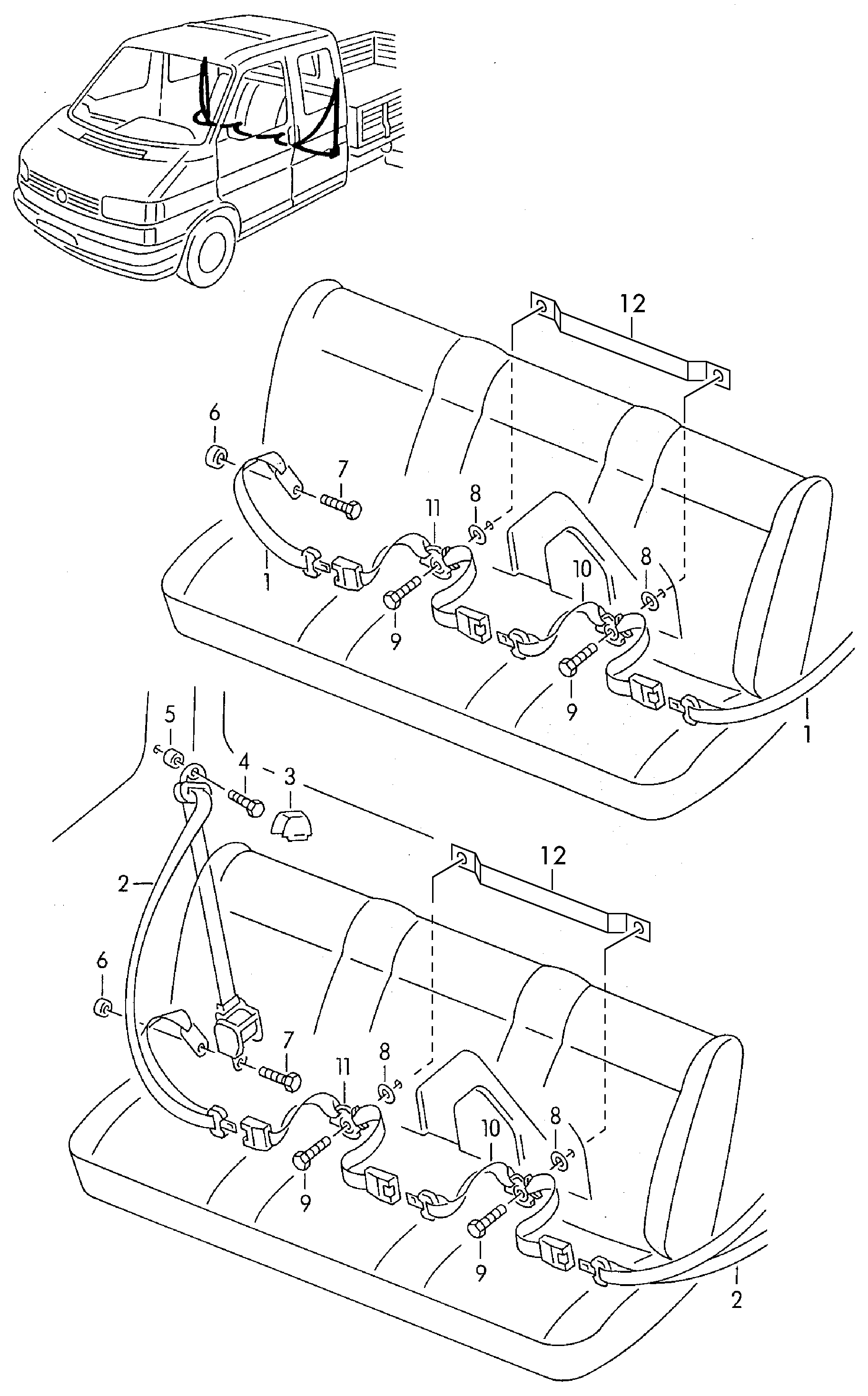 Seat belts in<br>passenger compartment  - Transporter syncro - trsy