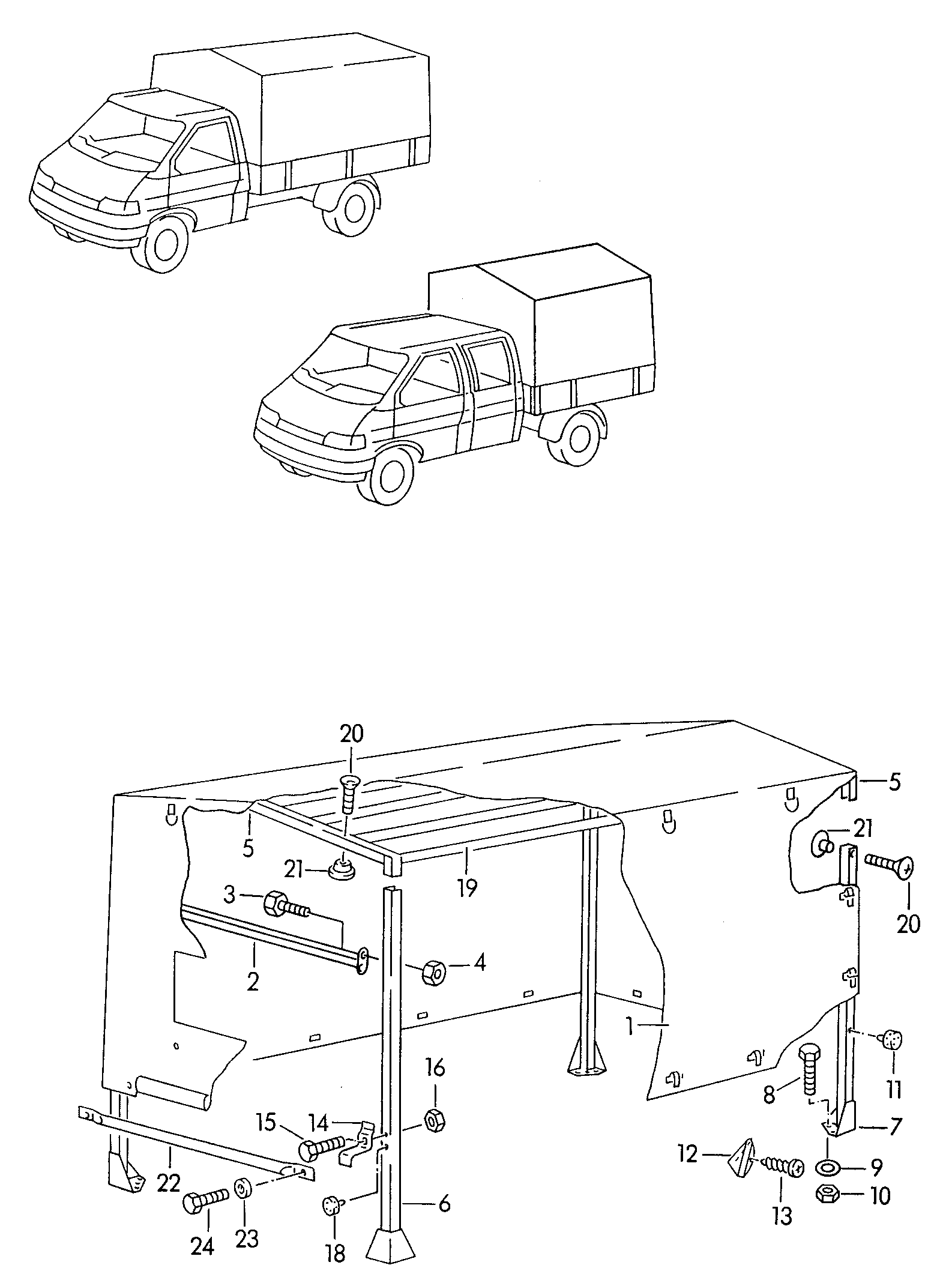 Verdeckgestell mit Plane und<br>Befestigungsteilen  - Transporter - tr