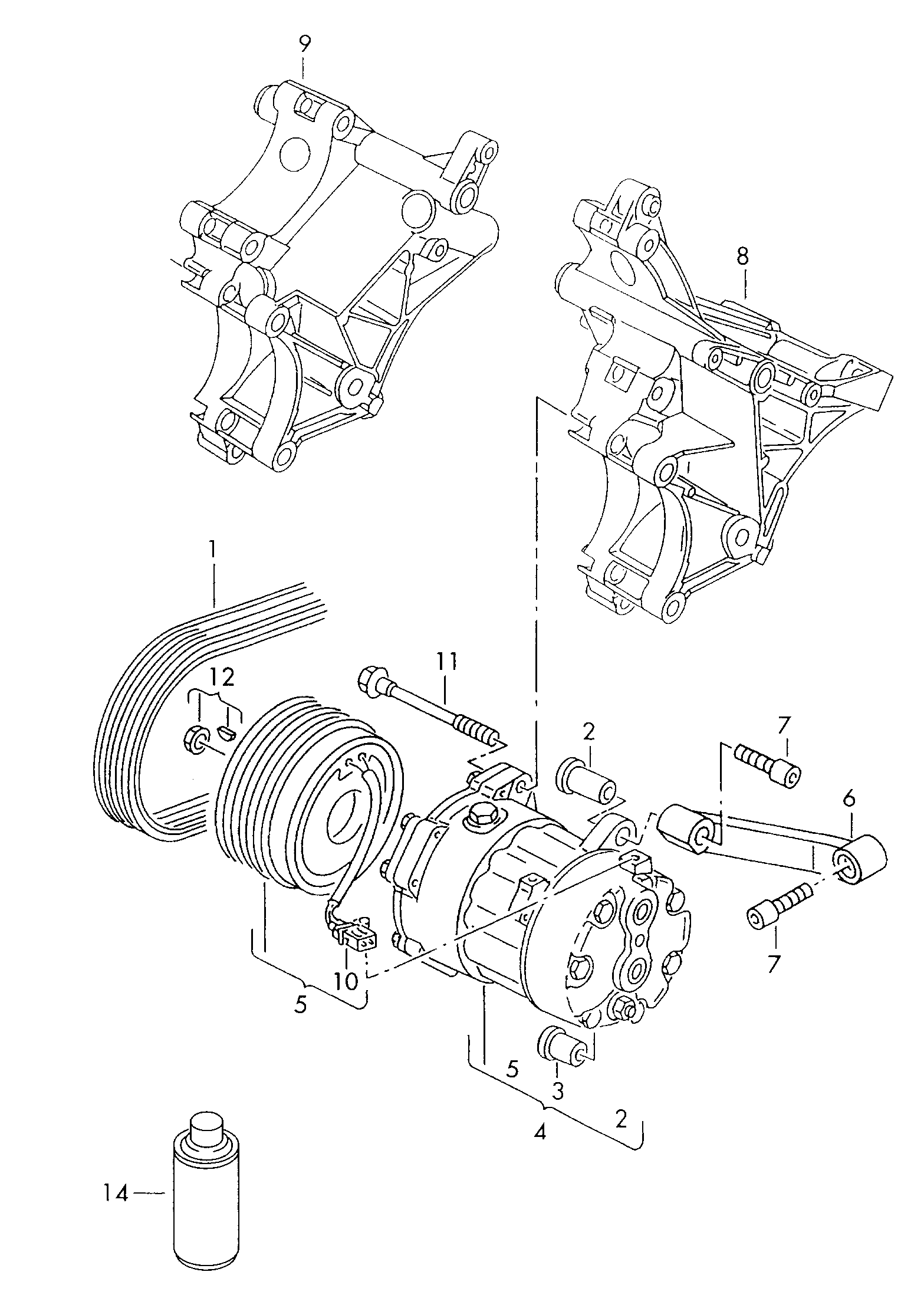 A/C compressorconnecting and mounting parts<br>for compressor  - Caddy - ca