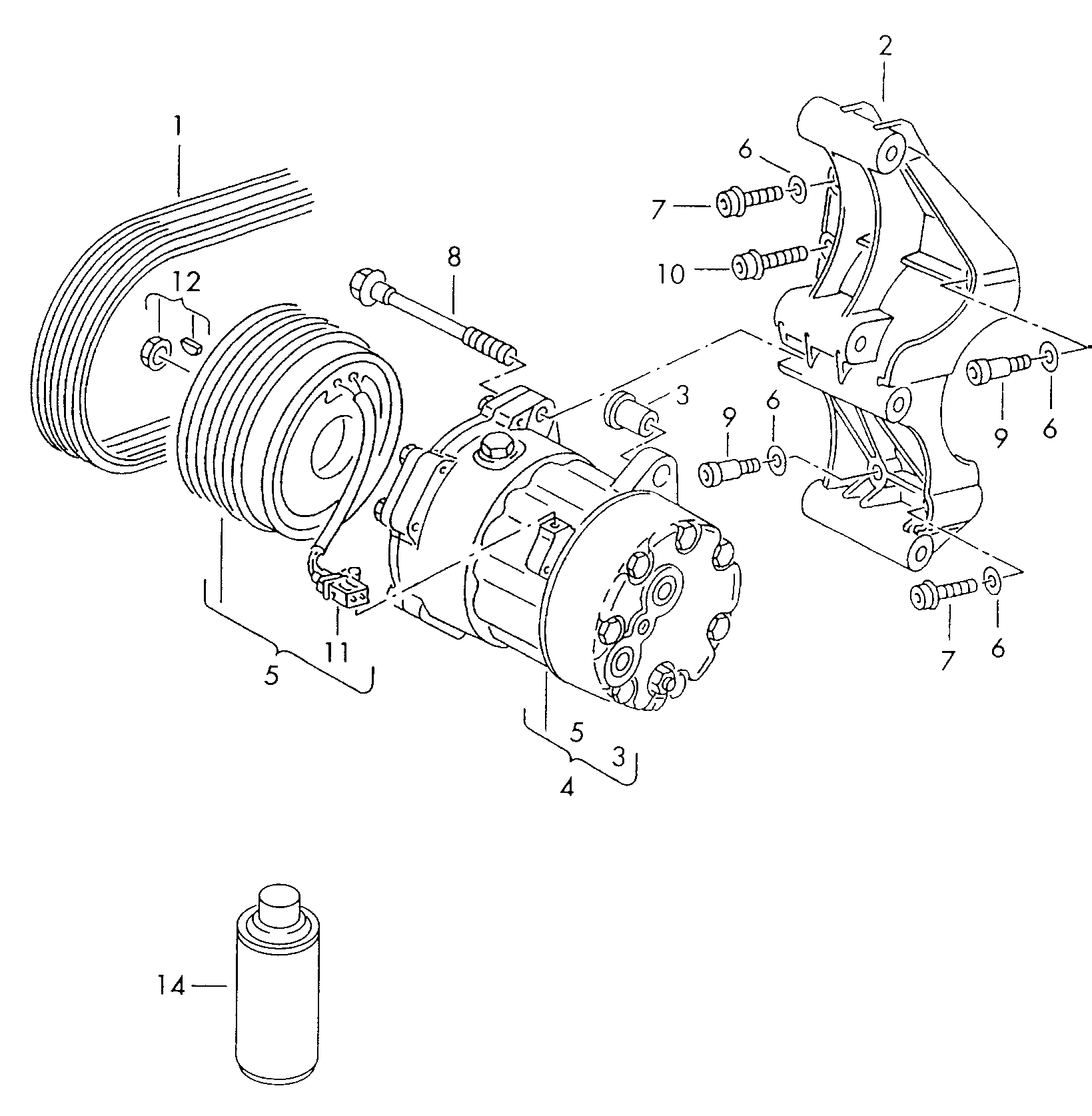 A/C compressorconnecting and mounting parts<br>for compressor  - Golf - go