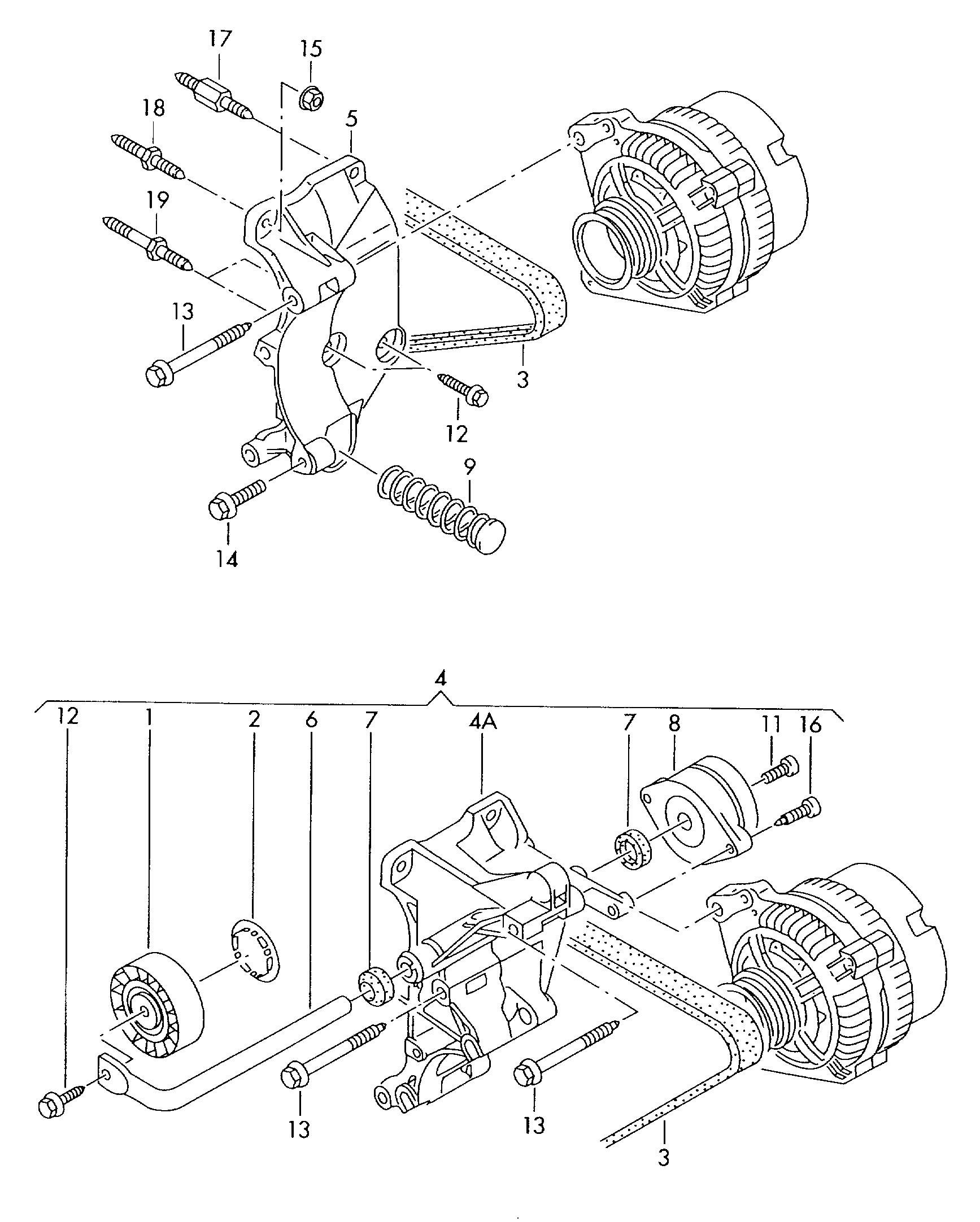 piezas conexion y<br>fijacion p. alternador 1,9l - Transporter - tr