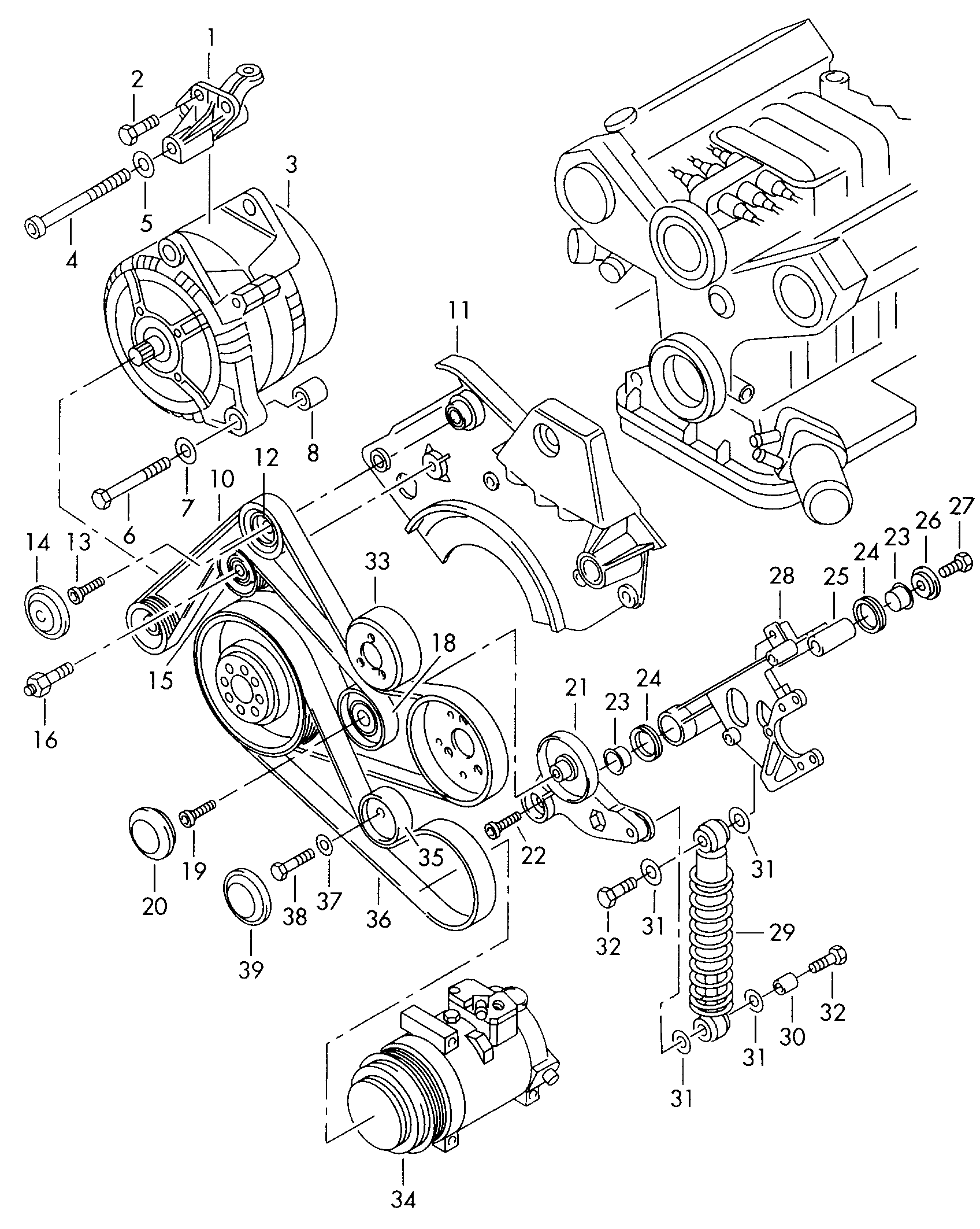 parti collegamento e<br>fissaggio per alternatorerullo inversioneCinghia trapezoidale a nerv. 2,5l - Passat/Variant/Santana - pa