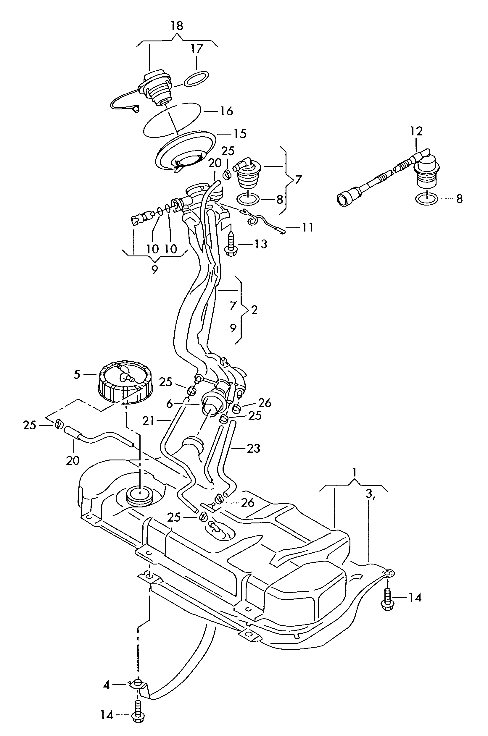 Топливный бакГравитационный клапанВентиляционный шланг  - Polo/Derby/Vento-IND - po