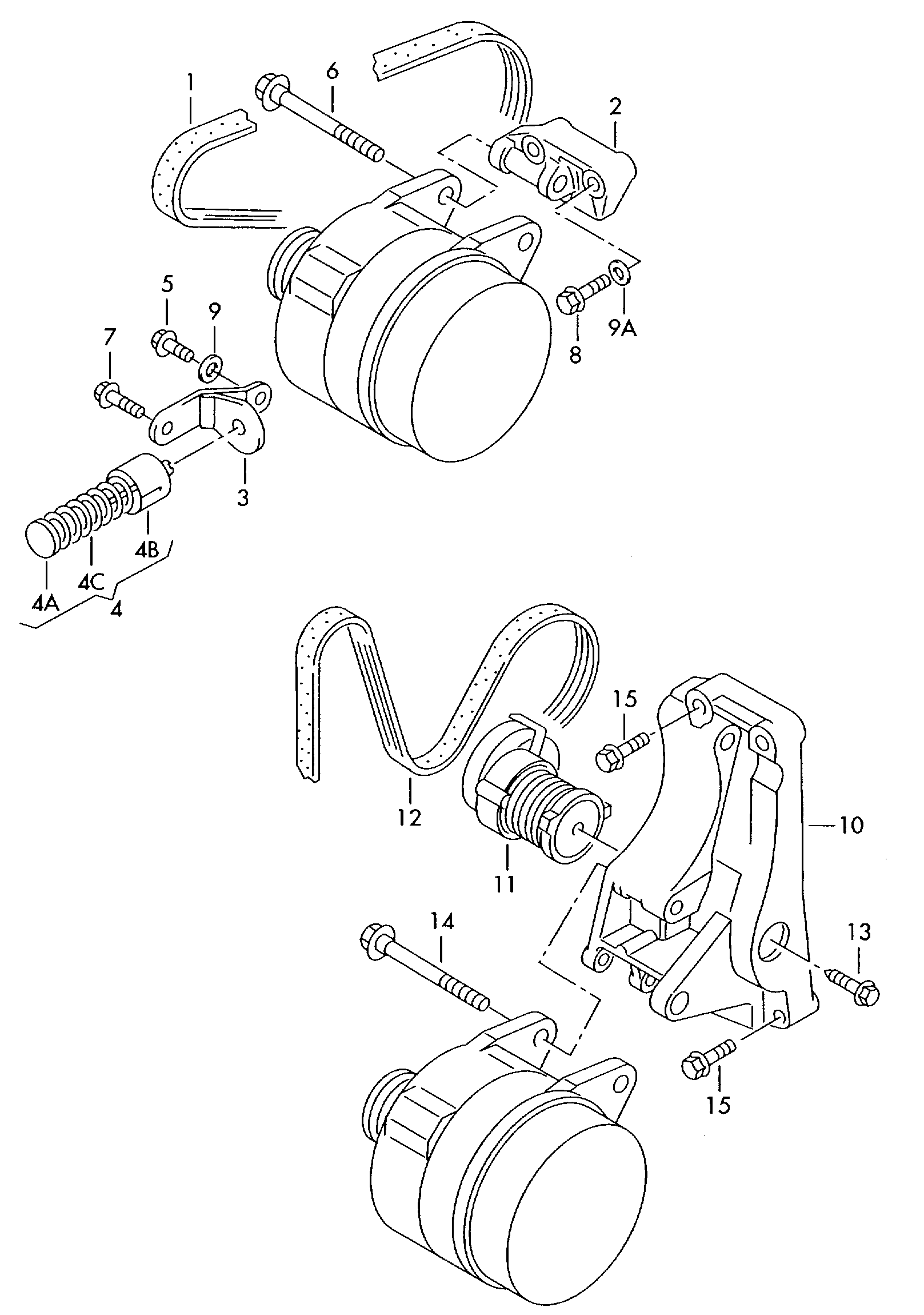 connecting and mounting parts<br>for alternatorPoly-V-belt 1.4ltr. - Beetle Cabrio - bec