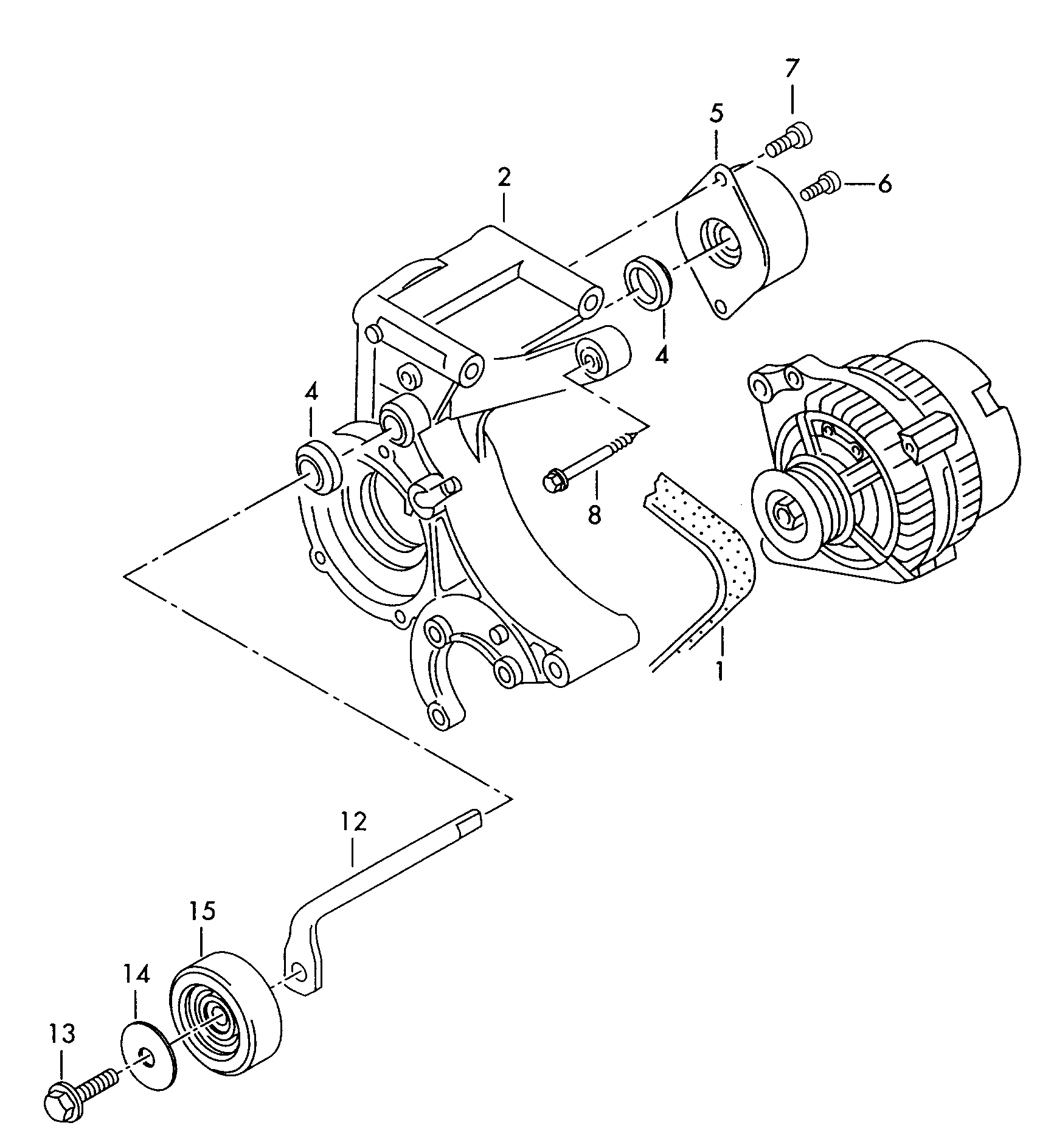 connecting and mounting parts<br>for alternatorPoly-V-belt 1.7 Ltr. - Lupo / Lupo 3L TDI - lu