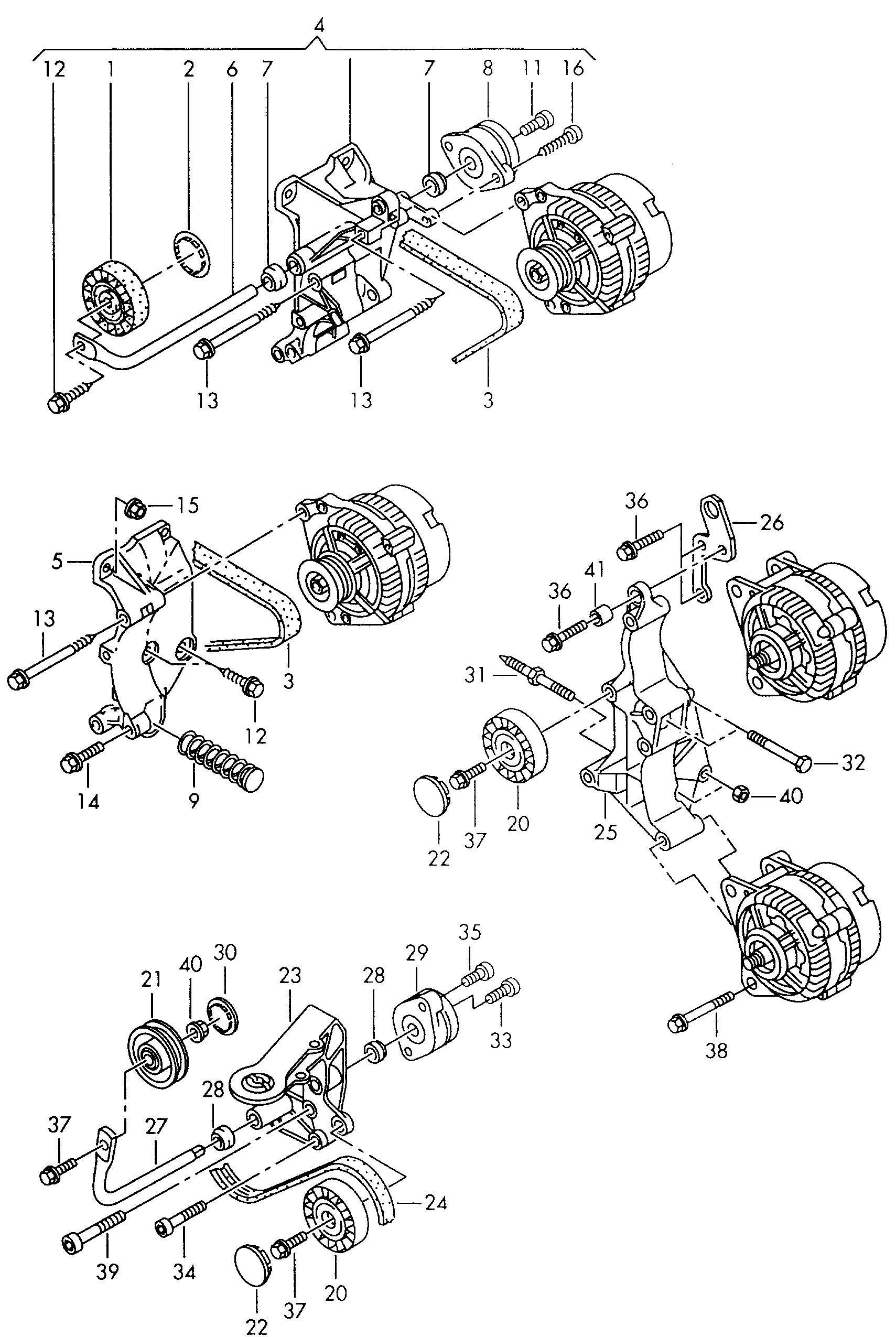 connecting and mounting parts<br>for alternatorfor models with<br>power take-off 2.0 Ltr. - Transporter - tr