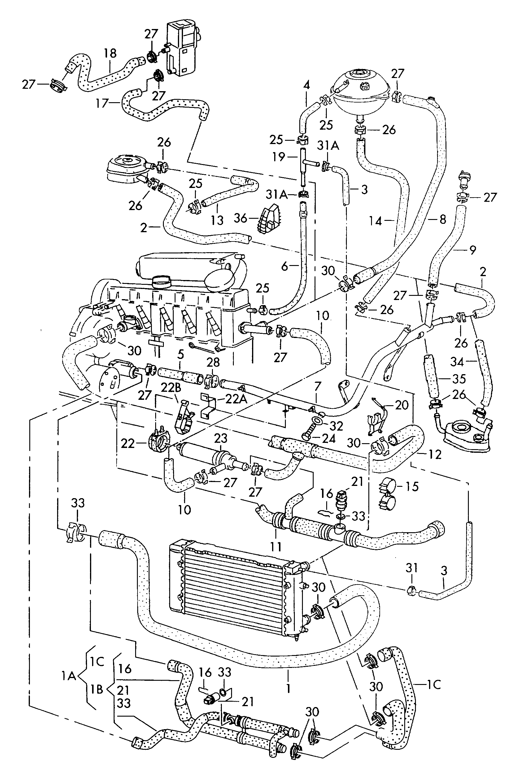 Coolant hoses and<br>pipes<br>             see illustration: 2.5Ltr.<br> 121-051 - Transporter - tr
