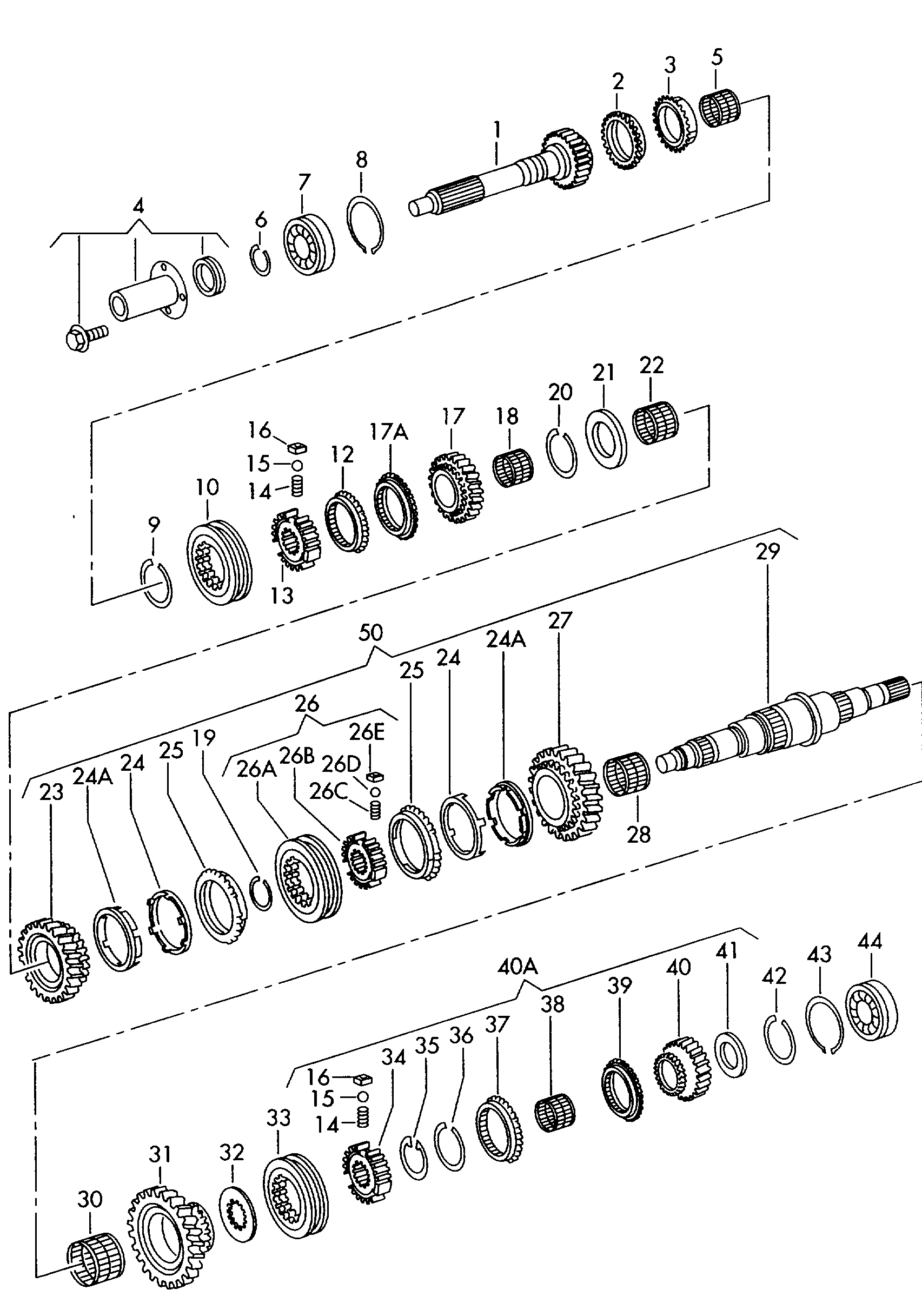 tandwielen en assenAandrijfasvoor 5-versnellings schakelbak  - LT, LT 4x4 - lt