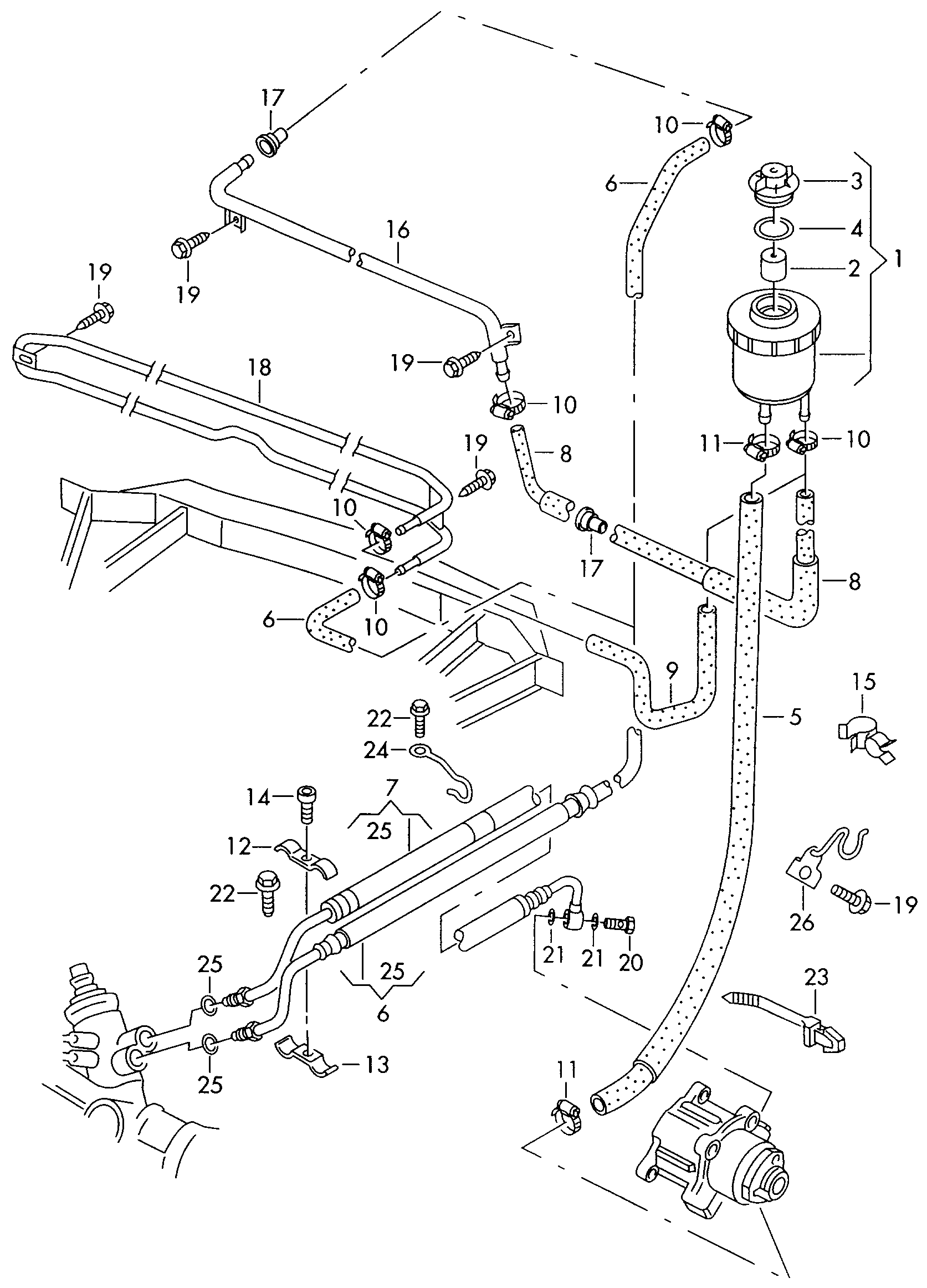 oil container and connection<br>parts, hosesfor power steering  - Transporter - tr