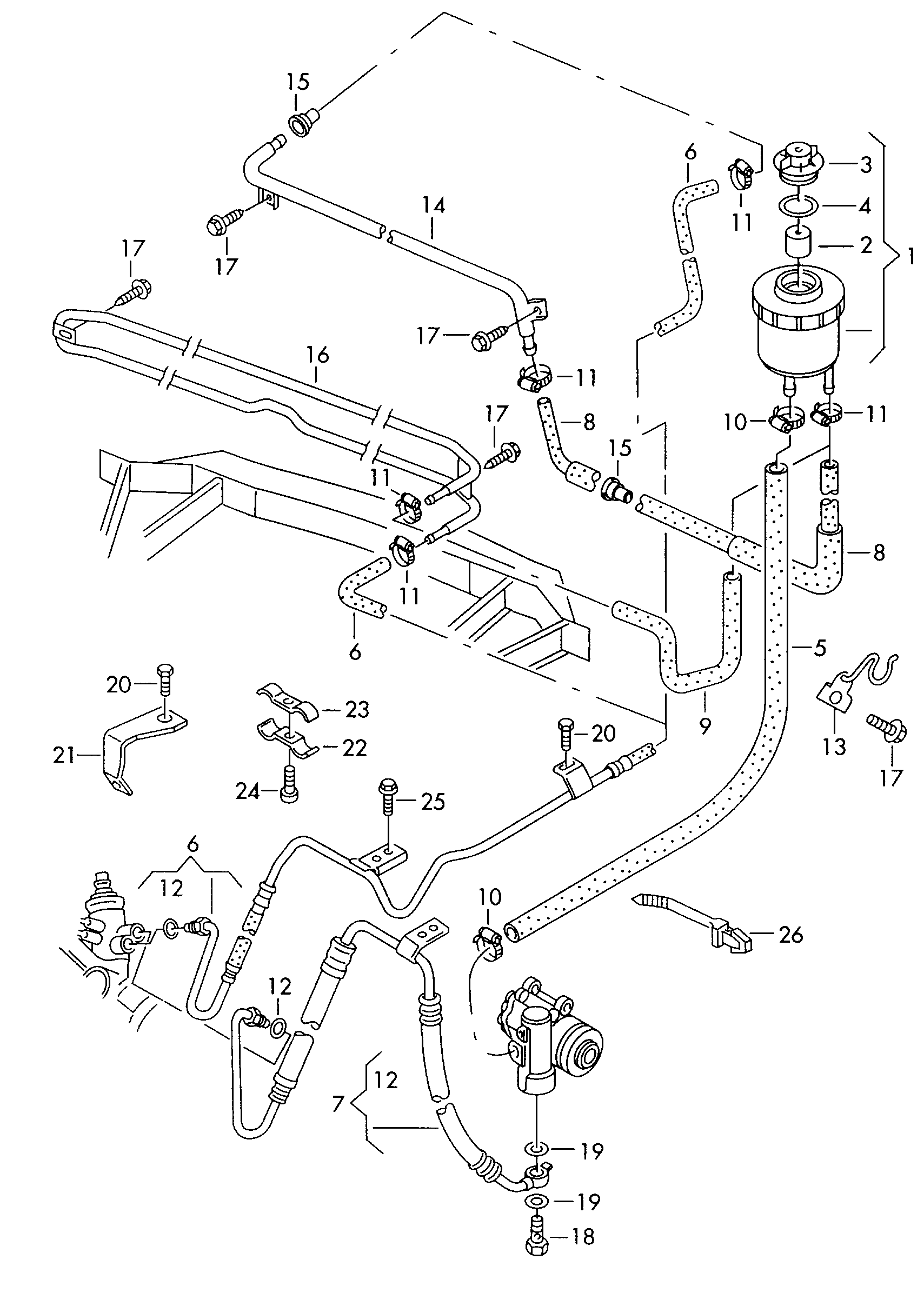 oil container and connection<br>parts, hosesfor power steering  - Transporter syncro - trsy