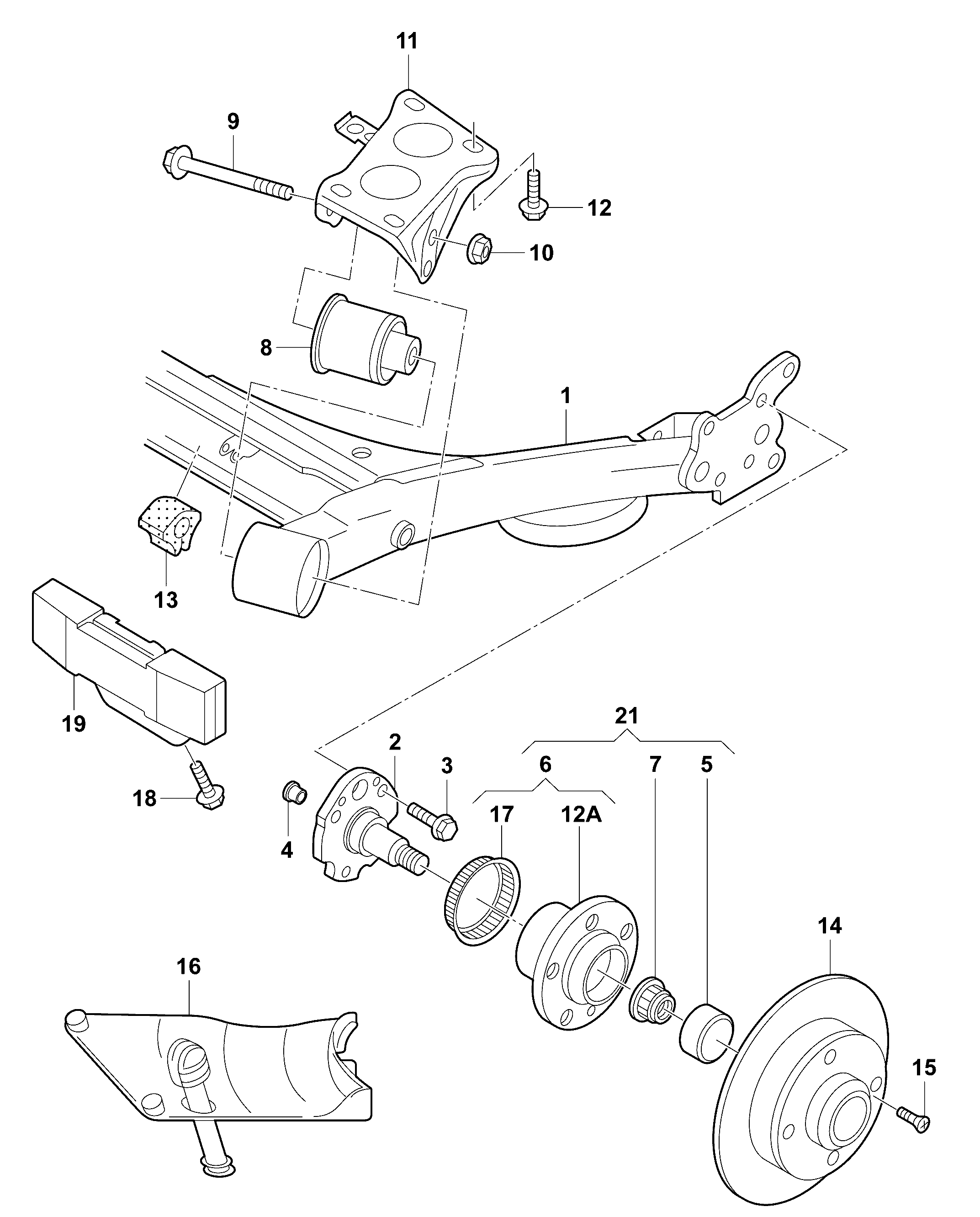 rear axle beam with attachment<br>parts  - Beetle Cabrio - bec
