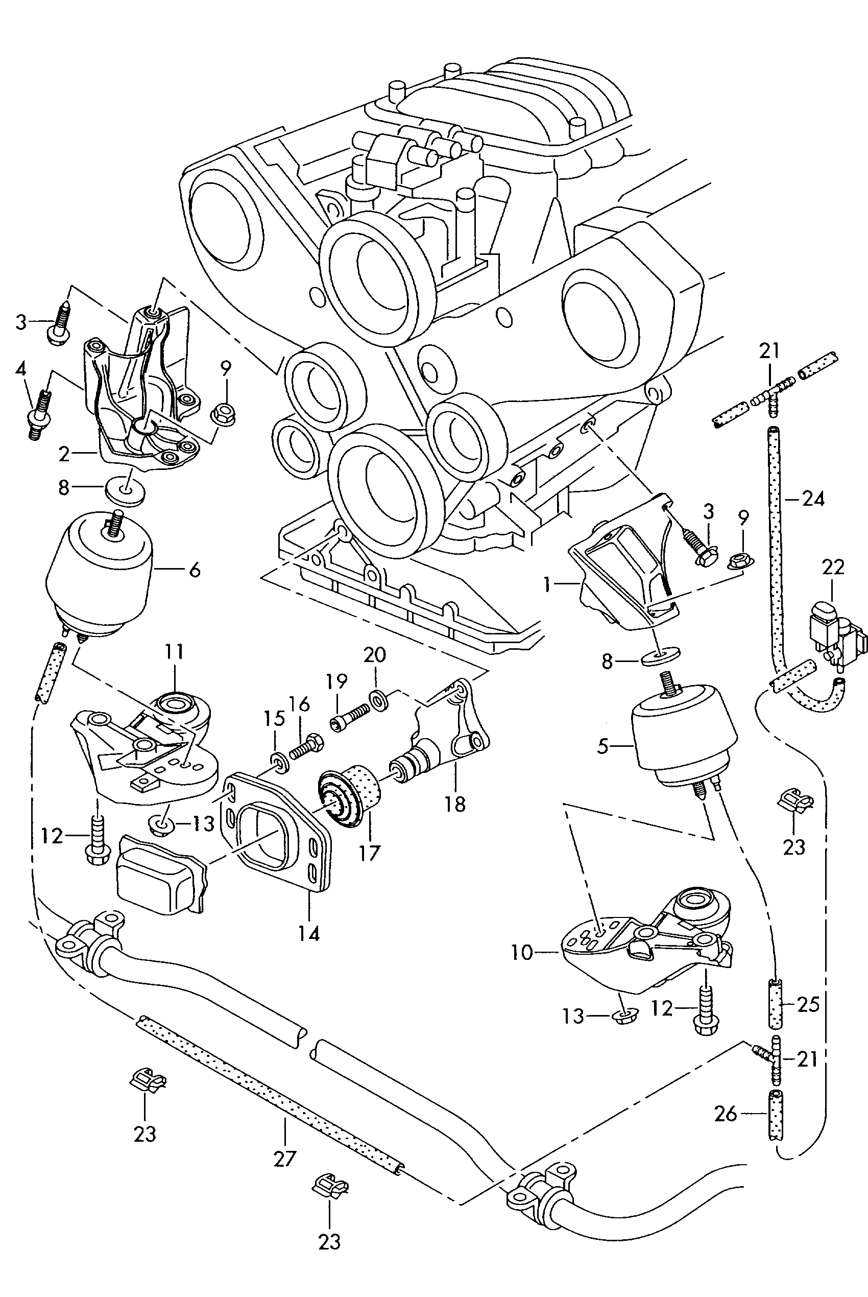 Детали крепления для двигателя<br>и КП 4,0 л. - Passat/Variant/Santana - pa
