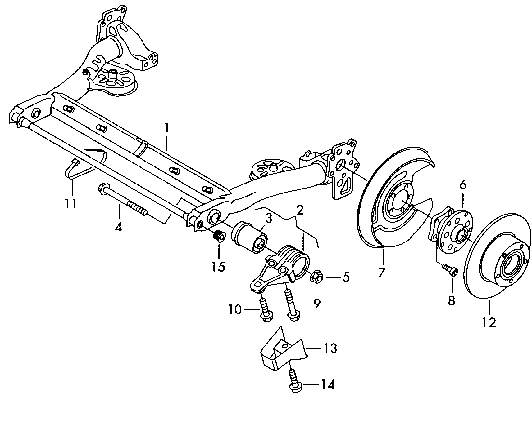 rear axle beam with attachment<br>parts  - Passat/Variant/Santana - pa