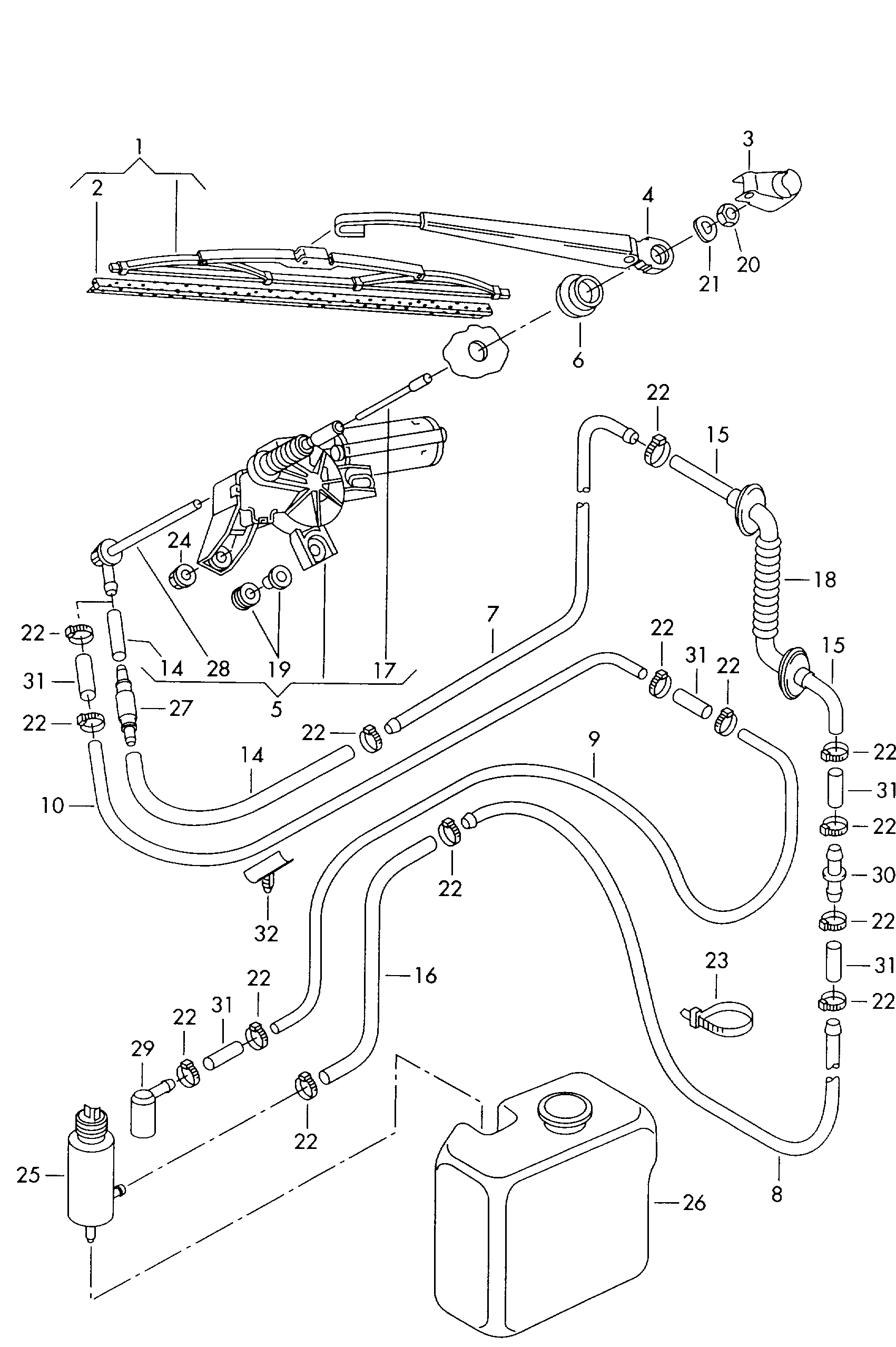 Wiper and washer system for<br>rear window  - Golf/Variant/4Motion - golf