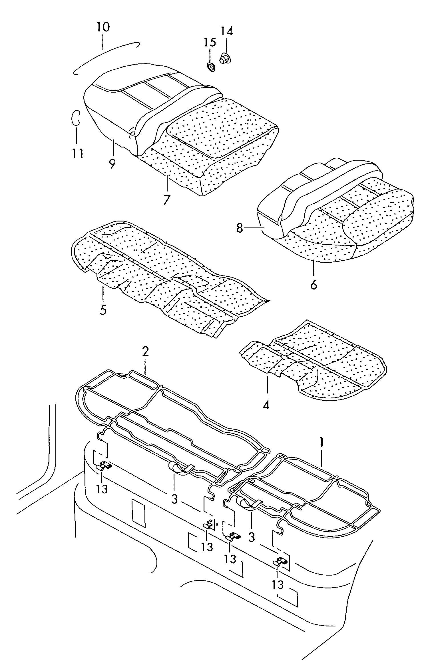 seat, divided rear - Beetle - be