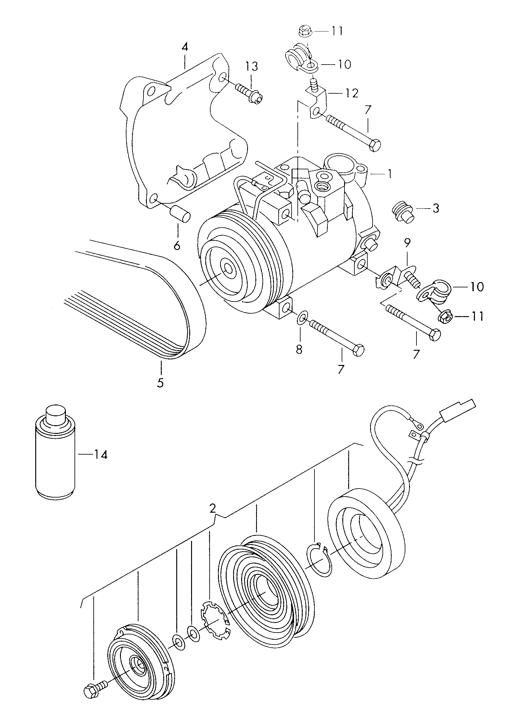 A/C compressorconnecting and mounting parts<br>for compressor  - Passat syncro - pasy