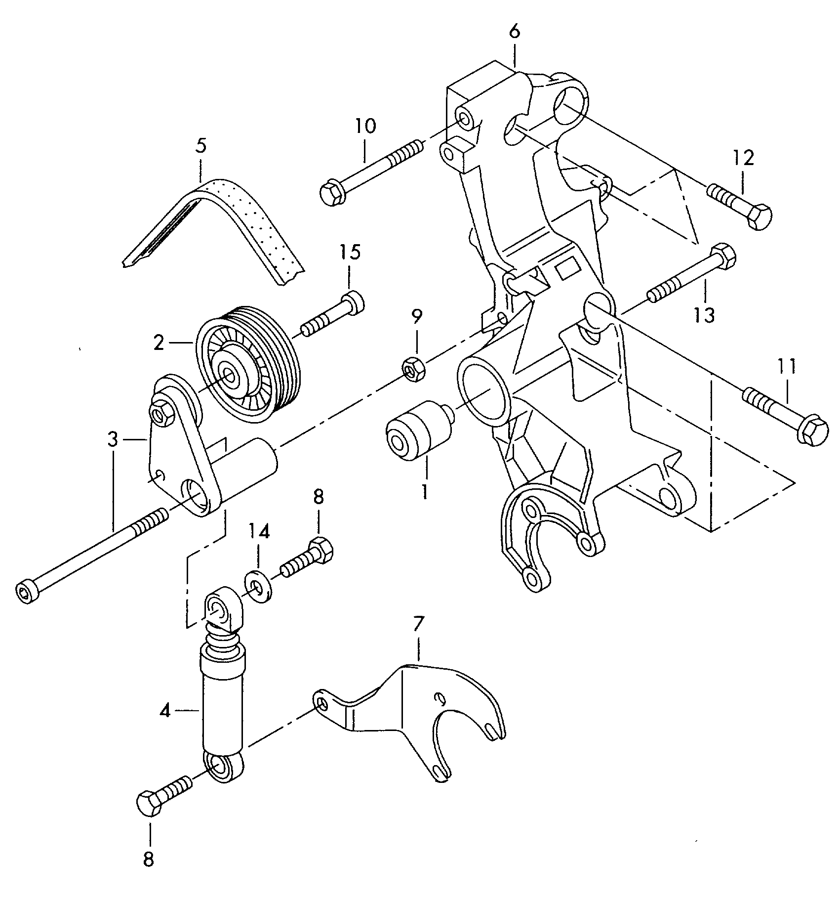 connecting and mounting parts<br>for alternatorPoly-V-belt 1.9ltr. - Passat/Variant/Santana - pa