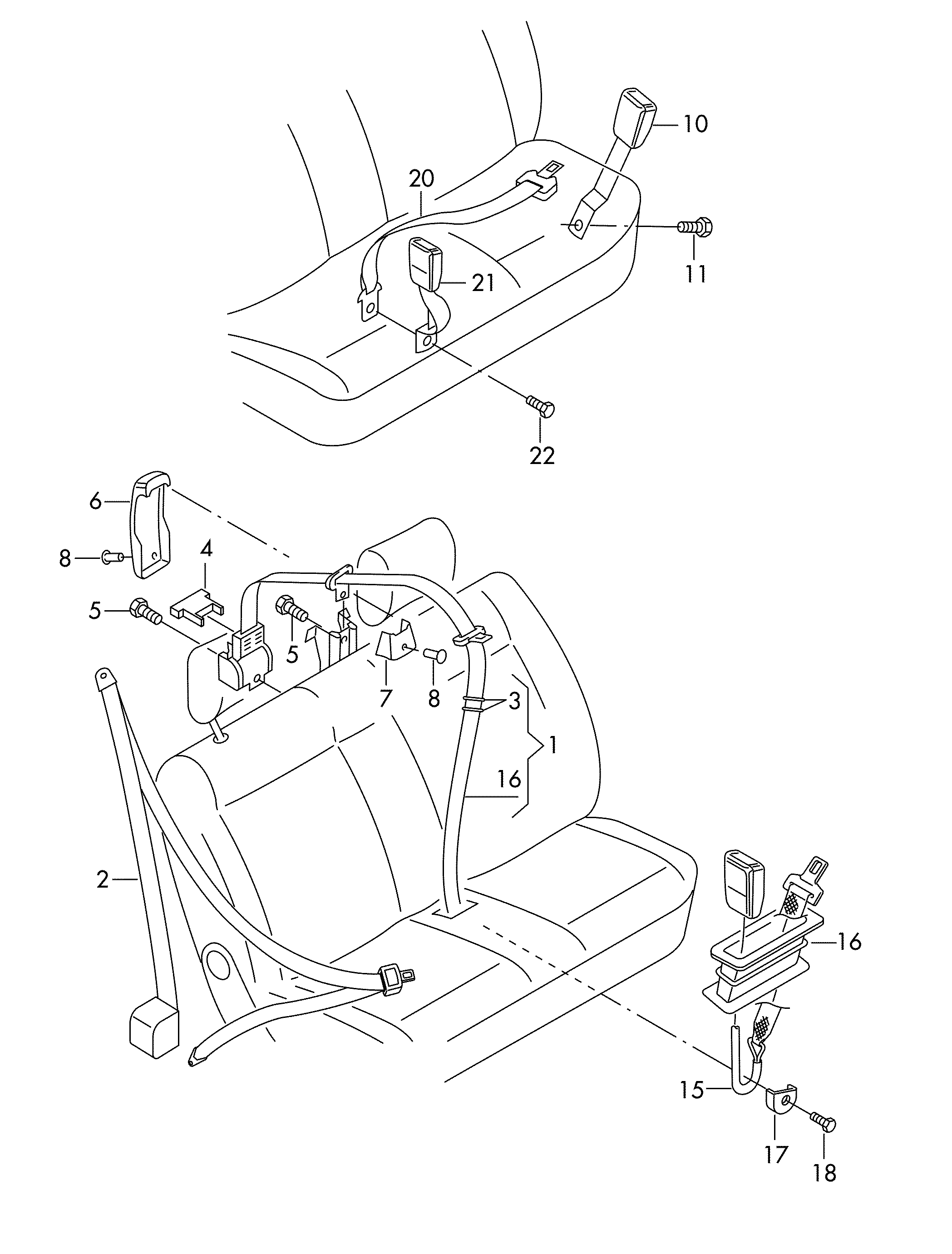 seat belts in<br>cab<br>for dual passenger seat<br> F 70-W-071 081>> center - Transporter syncro - trsy
