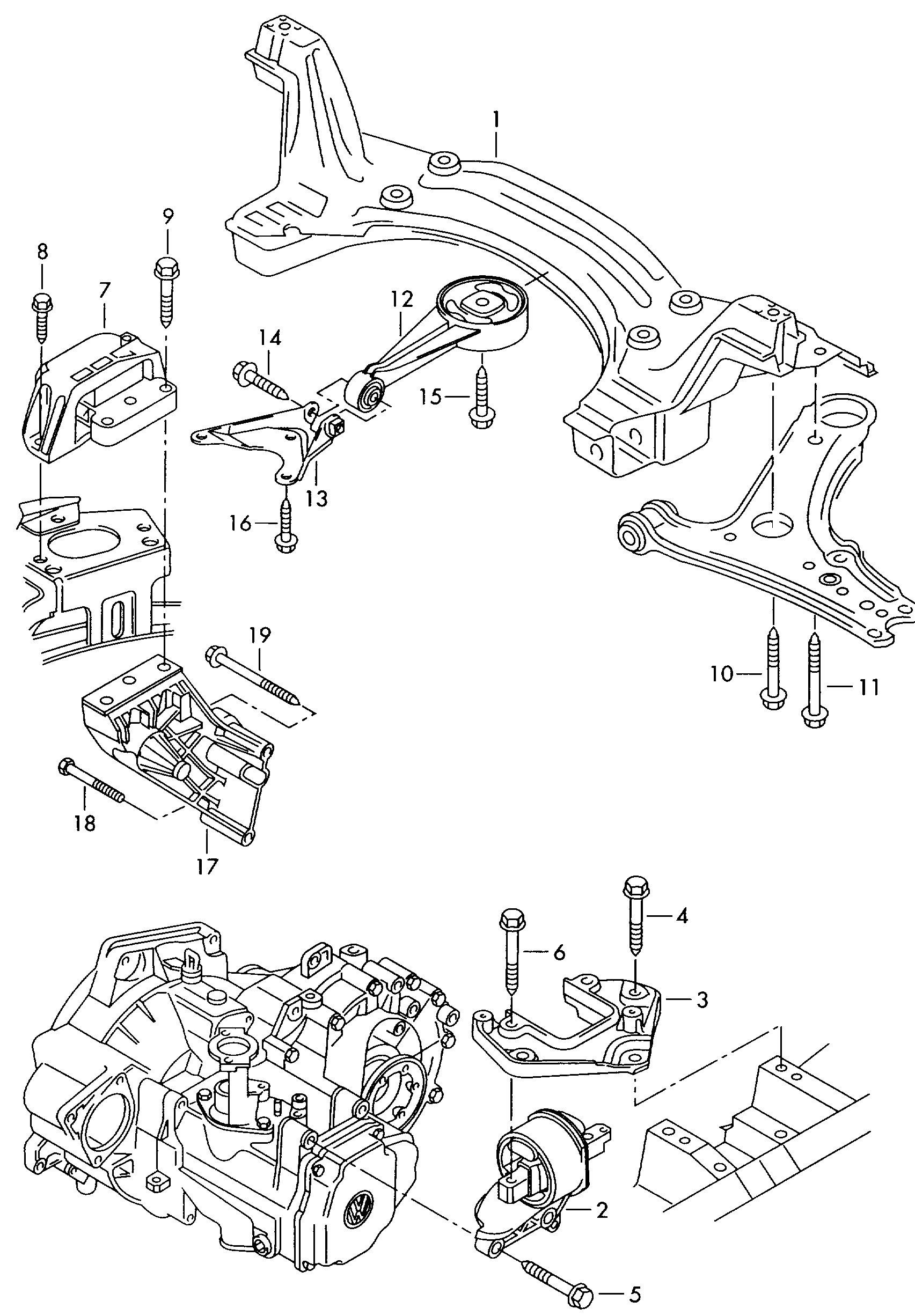 Befestigungsteile für Motor<br>und Getriebe 1,4Ltr. - Polo/Derby/Vento-IND - po