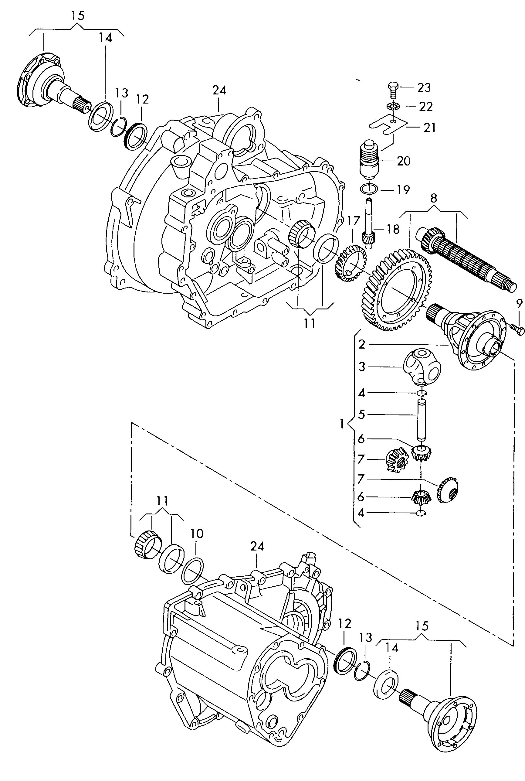Differentieelkroonwiel en pignonvoor 5-versnellings schakelbak  - Lupo / Lupo 3L TDI - lu