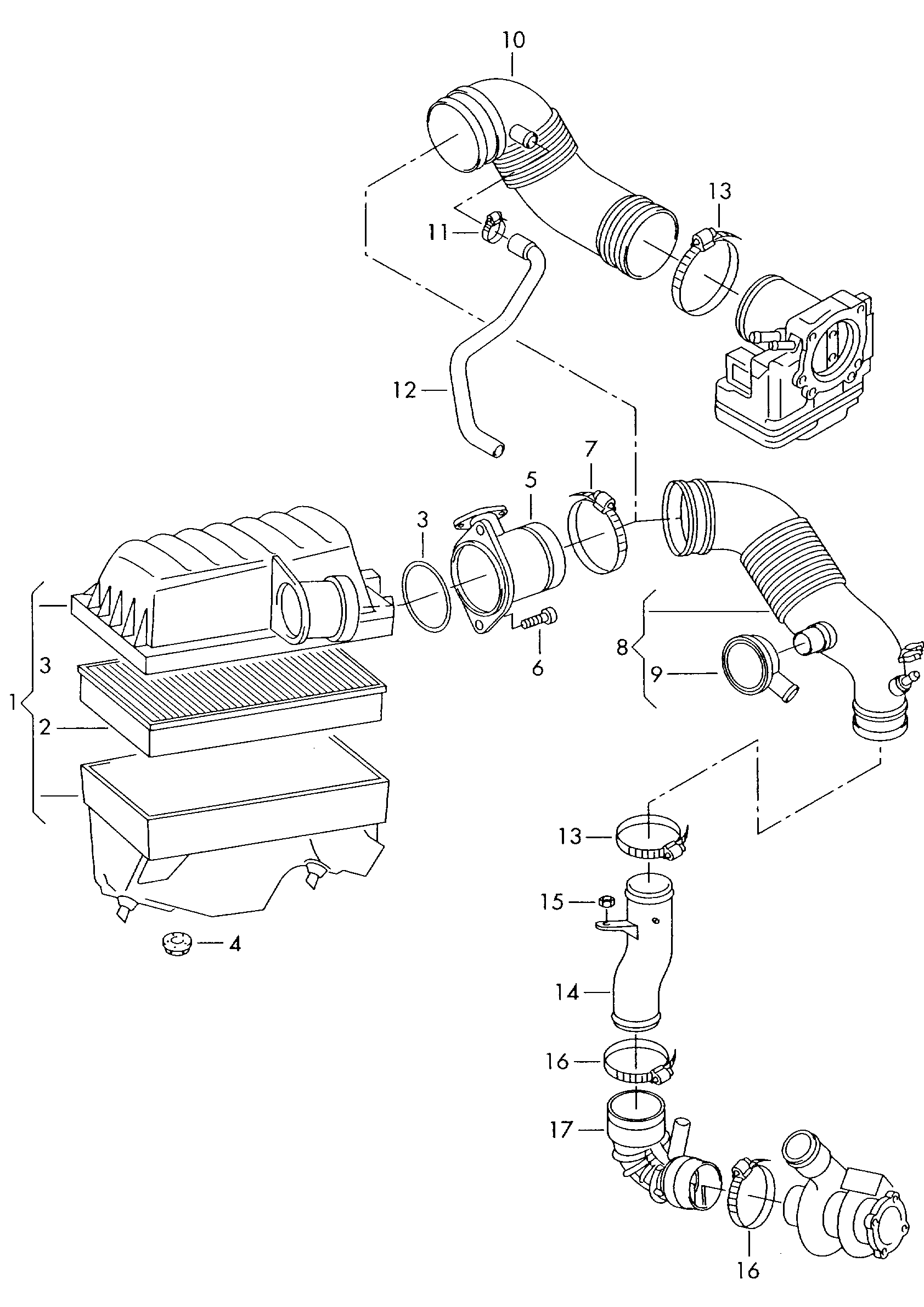 Filtro de aire con piezas de<br>conexion 1,8/2,0l - Sharan/syncro/4Motion - sha