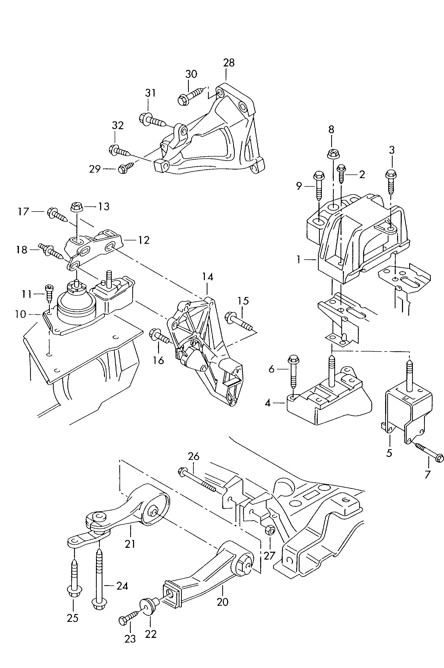 mounting parts for engine and<br>transmission  - Sharan/syncro/4Motion - sha