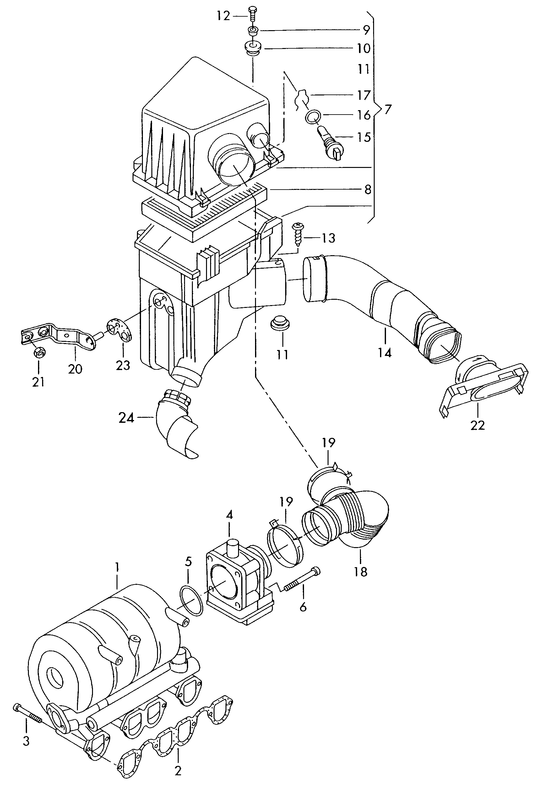 Boca de aspiracionFiltro de aire con piezas de<br>conexion 1,9l - Polo/Derby/Vento-IND - po