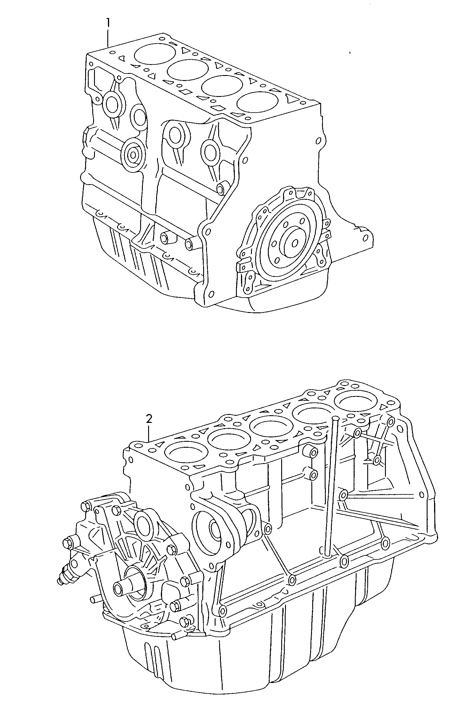 Teilmotor mit Kurbelwelle,<br>Kolben, Ölpumpe und Ölwanne  - Typ 2 - t2