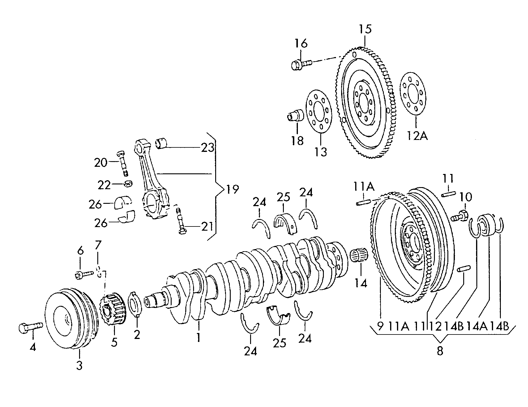 crankshaft with bearingsconnecting rod 2.3ltr.2.6ltr. - Typ 2 - t2