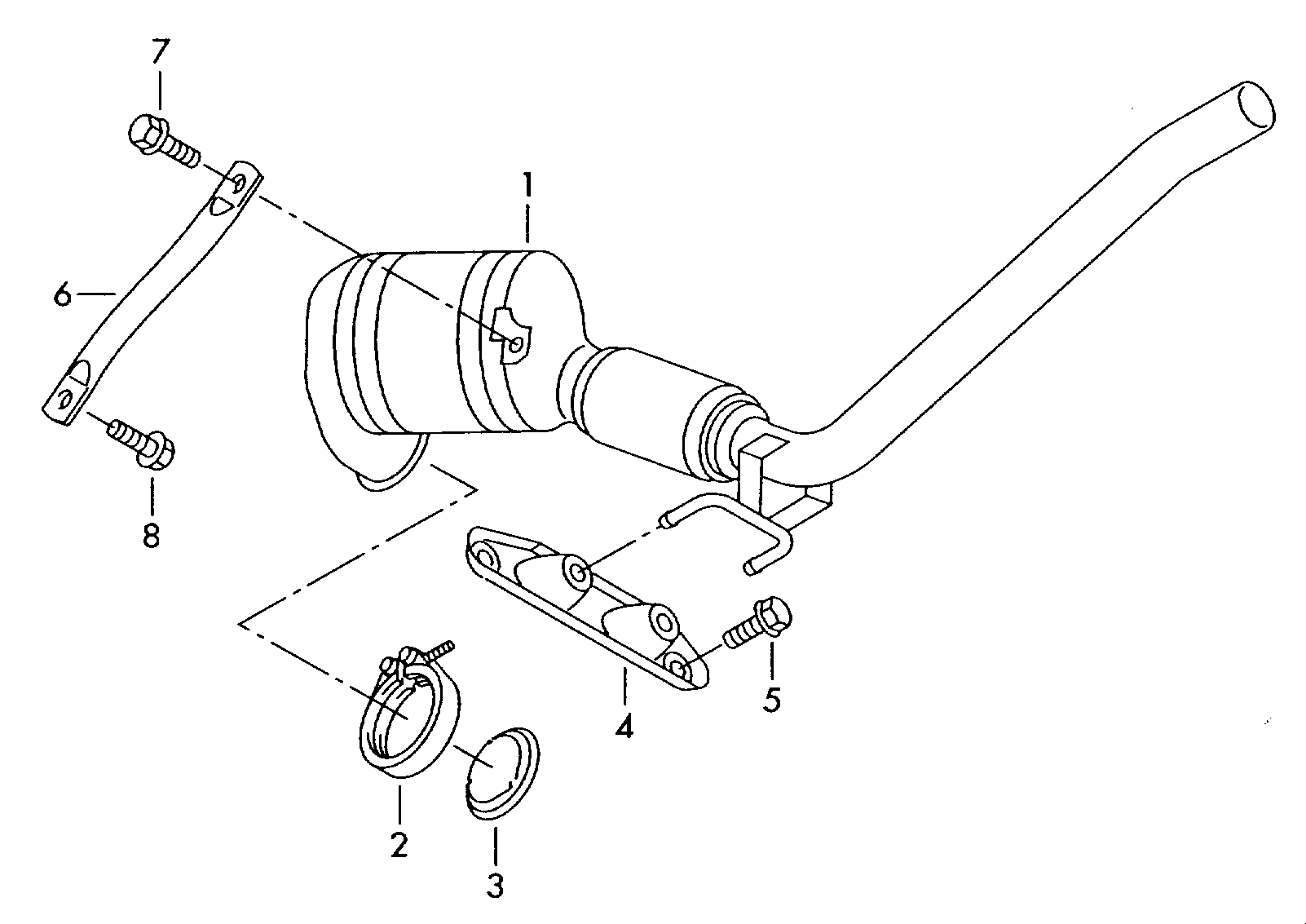 tubo de escape con catalizadorJuego de montaje ulterior para<br>filtro de particulas Diesel            vease ilustracion: 1,9/2,0l<br> 097-010 - Golf Plus - gopl
