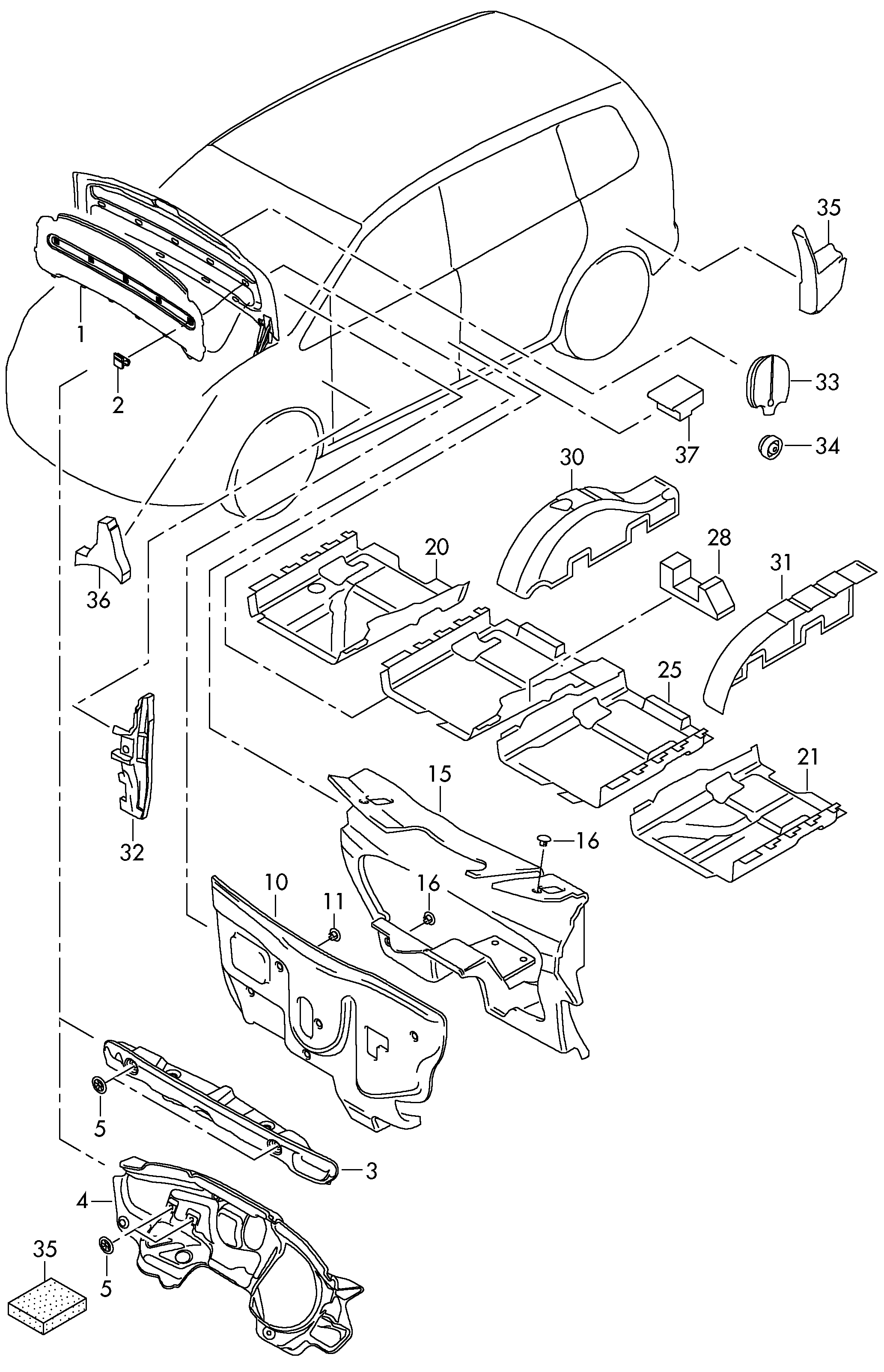 amortig. p.compartimento motoramortiguacion p. panel transv.amortiguacion p. pisopiezas sueltas  - Touran - tou
