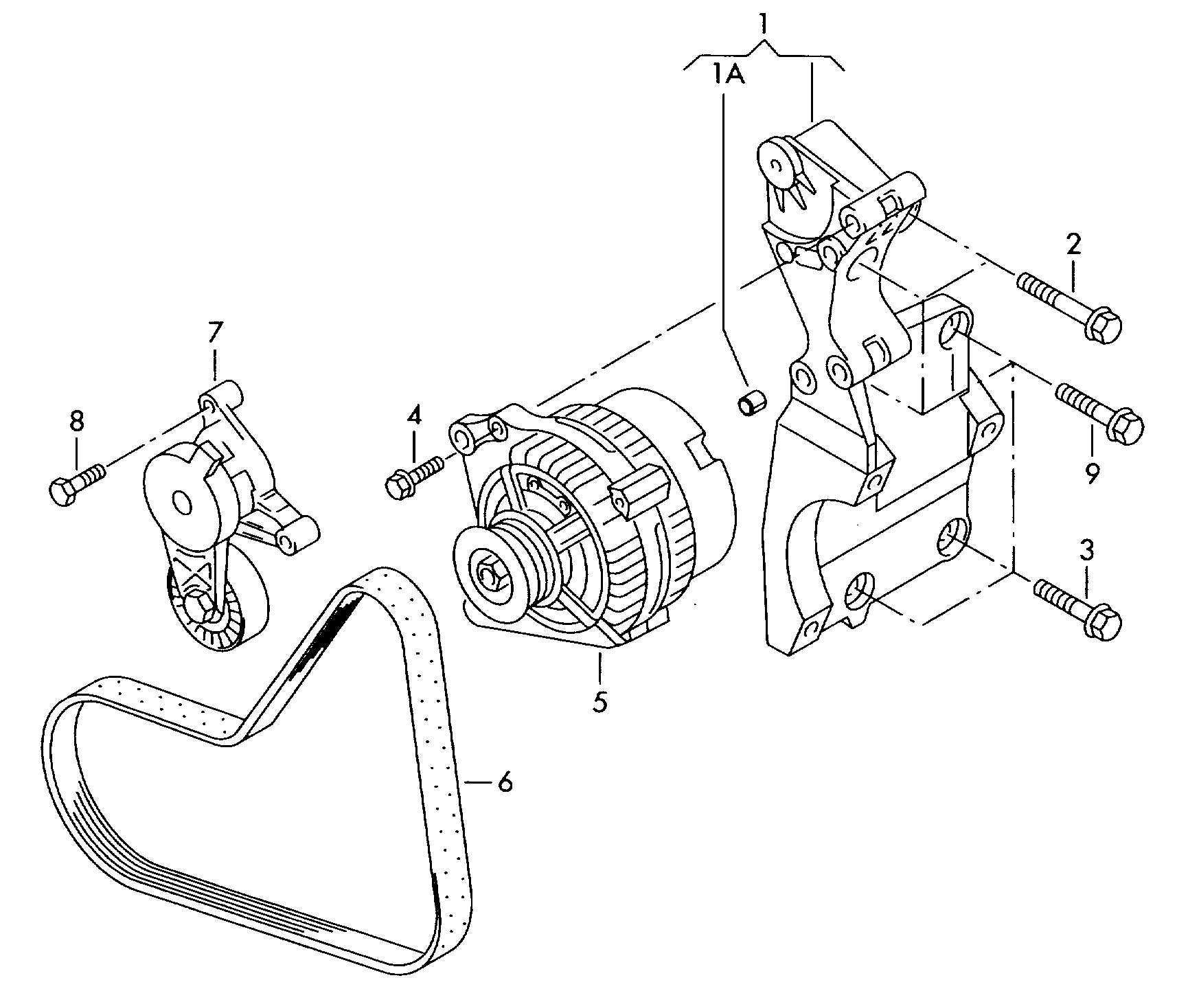 connecting and mounting parts<br>for alternatorPoly-V-belt 2.0 Ltr. - Golf/Variant/4Motion - golf