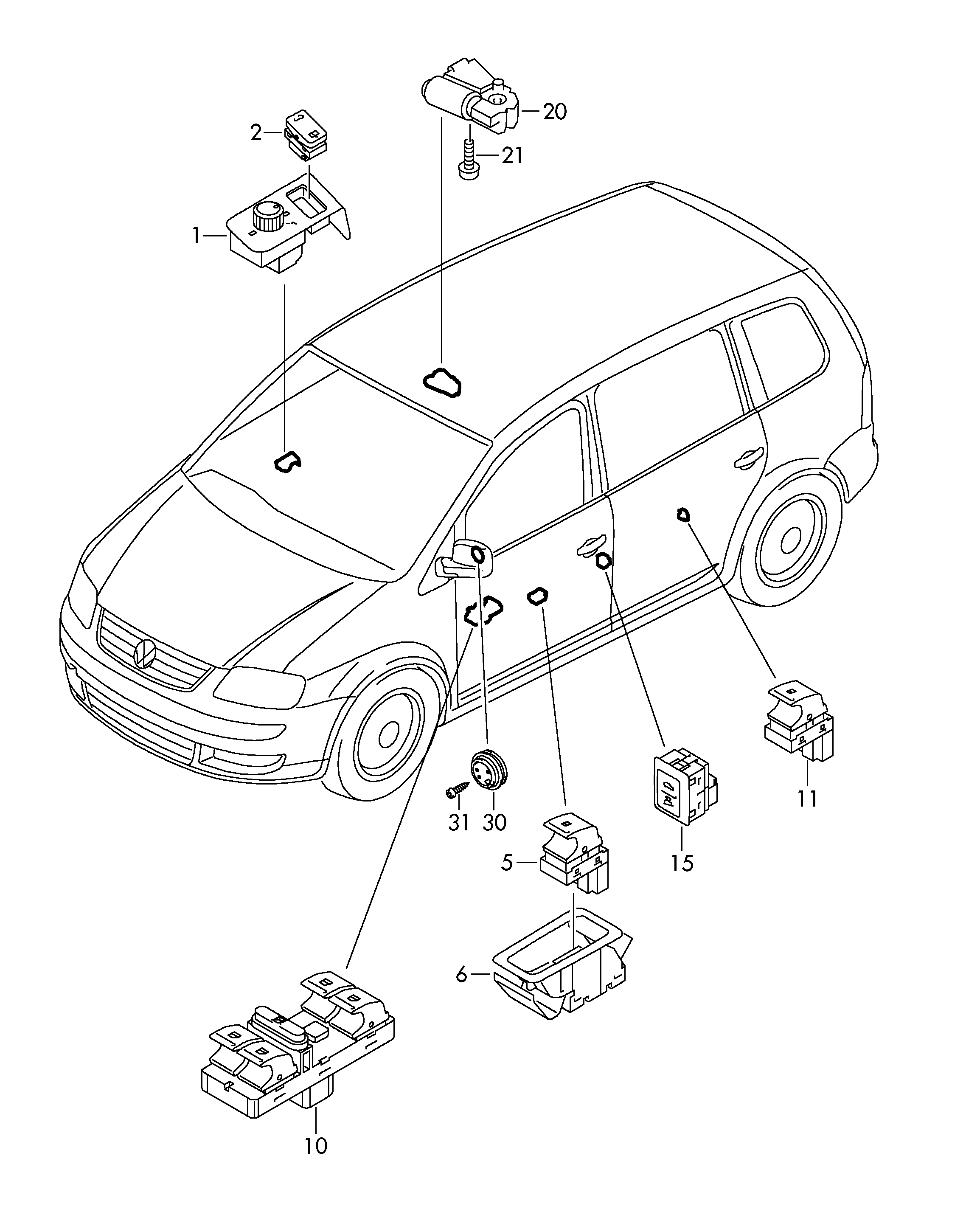 Unite de reglage avec moteur<br>pour retroviseur exterieur  - Touran - tou
