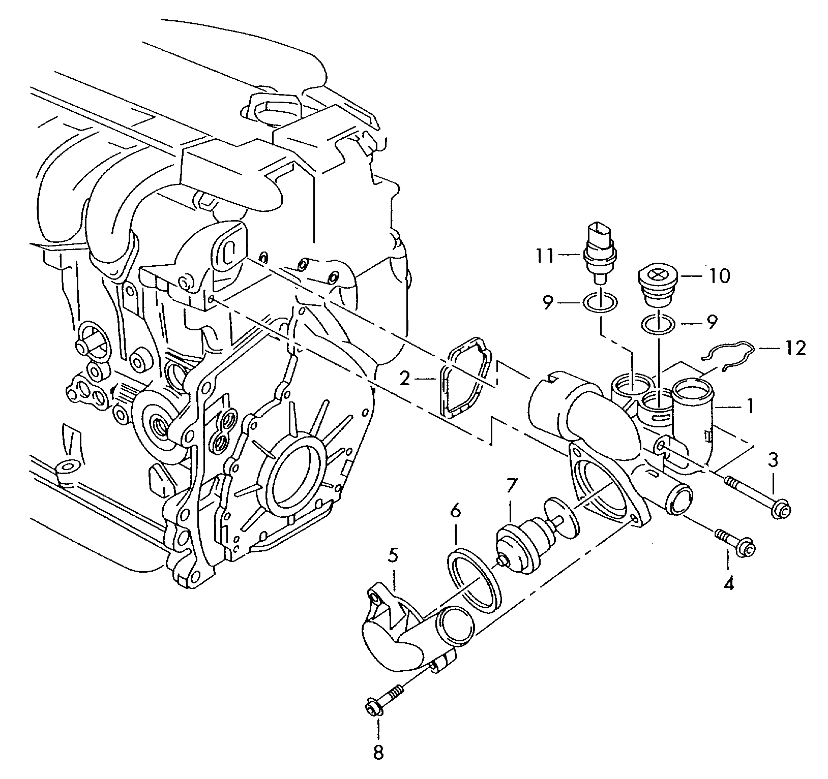Coolant regulator housing<br>with thermostat 3.2Ltr. - Eos - eos