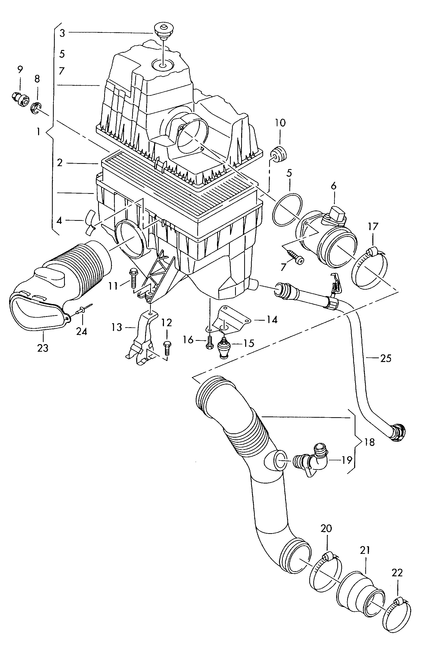 Air filter with connecting<br>parts 1.9ltr. - Transporter - tr