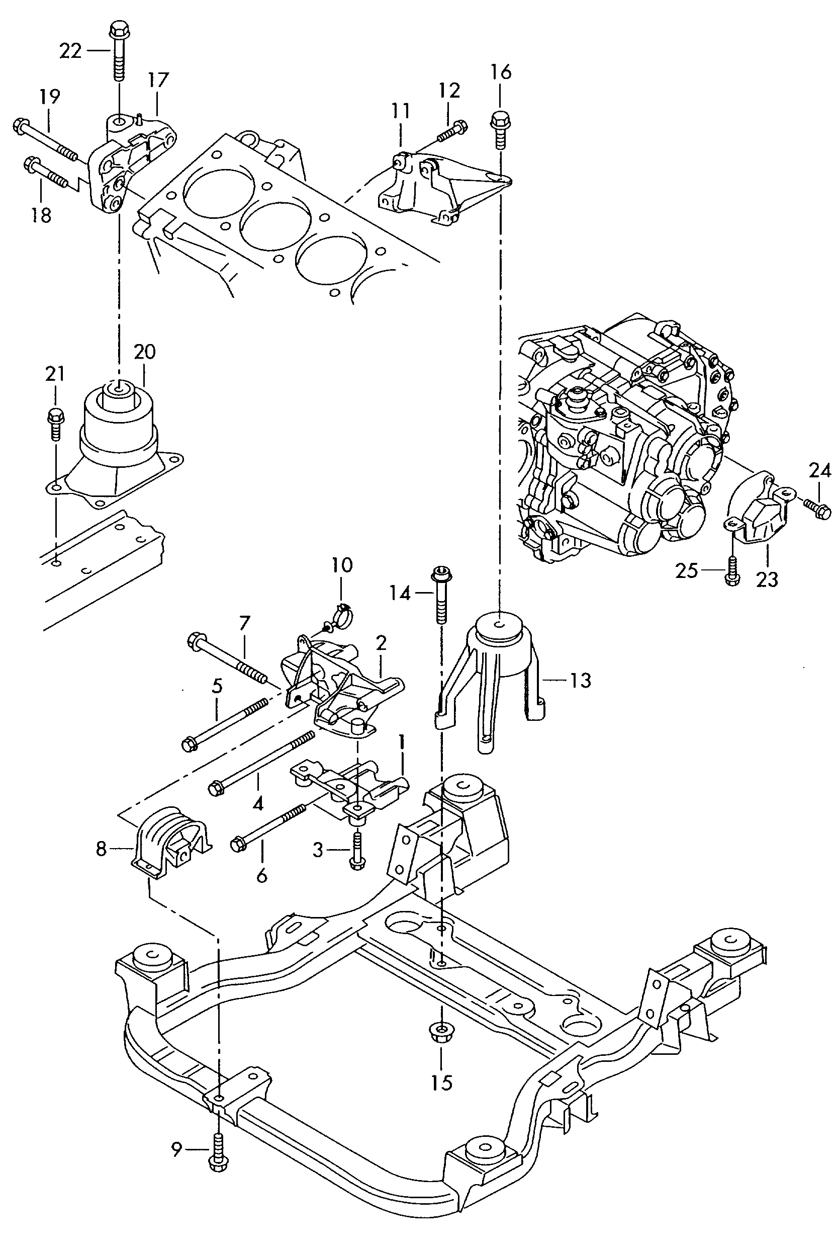 pieces de fixation p. moteur<br>et bv 2,5l - Transporter - tr