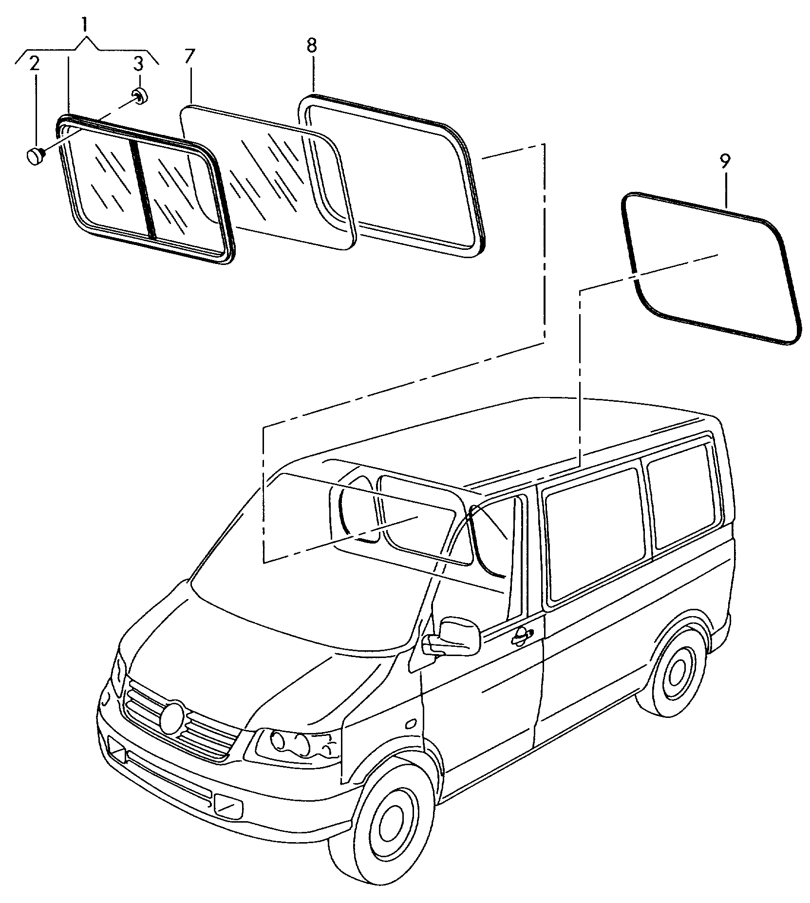 ventanilla corrediza/fija<br>en panel separacion  - Transporter - tr