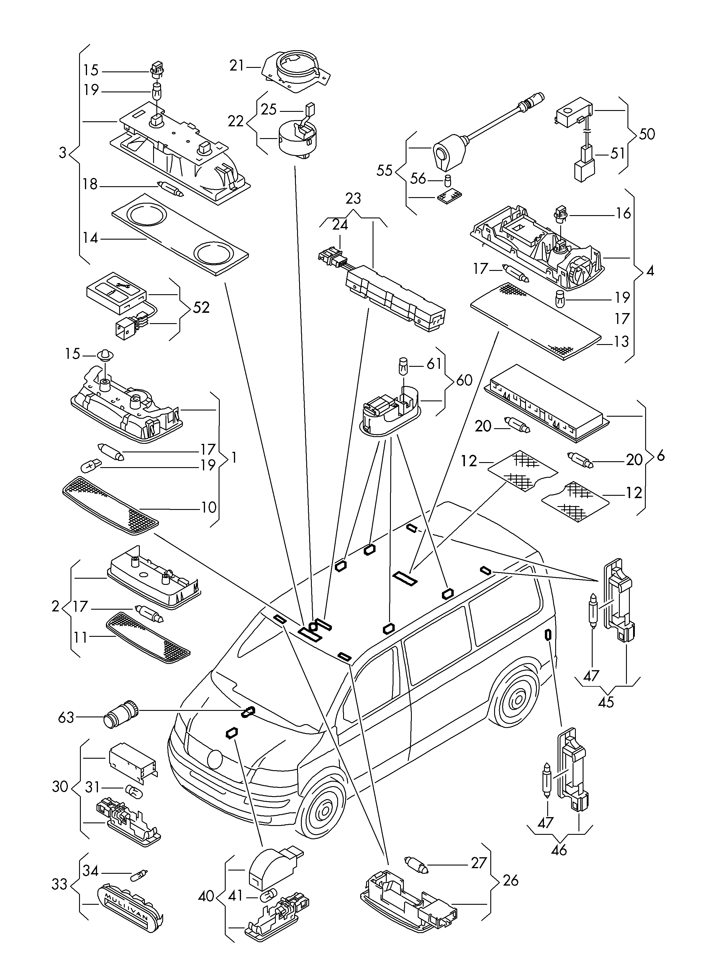 single parts for interior<br>and reading light  - Transporter - tr