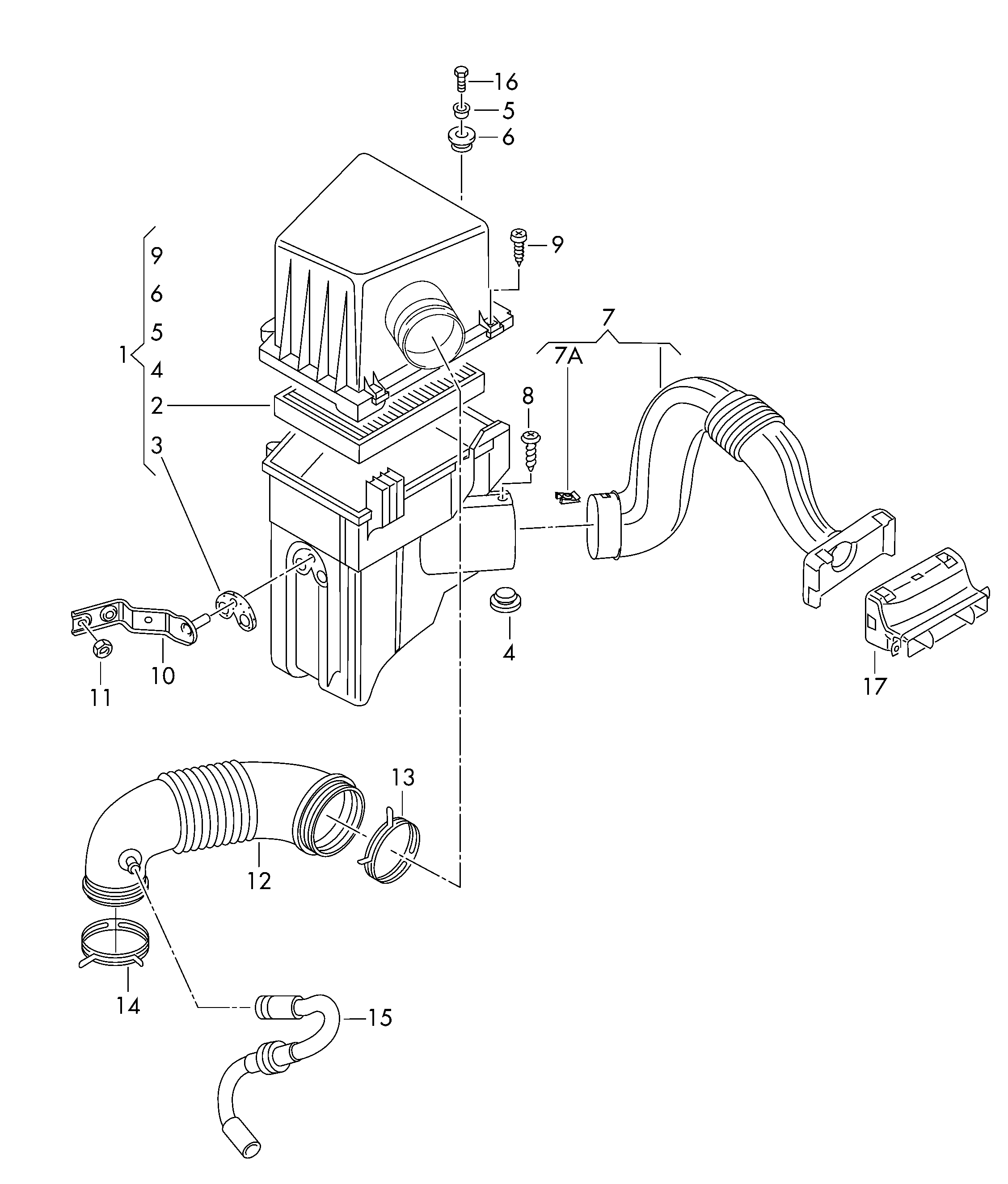 Boca de aspiracionFiltro de aire con piezas de<br>conexion 1,2l - Polo/Derby/Vento-IND - po