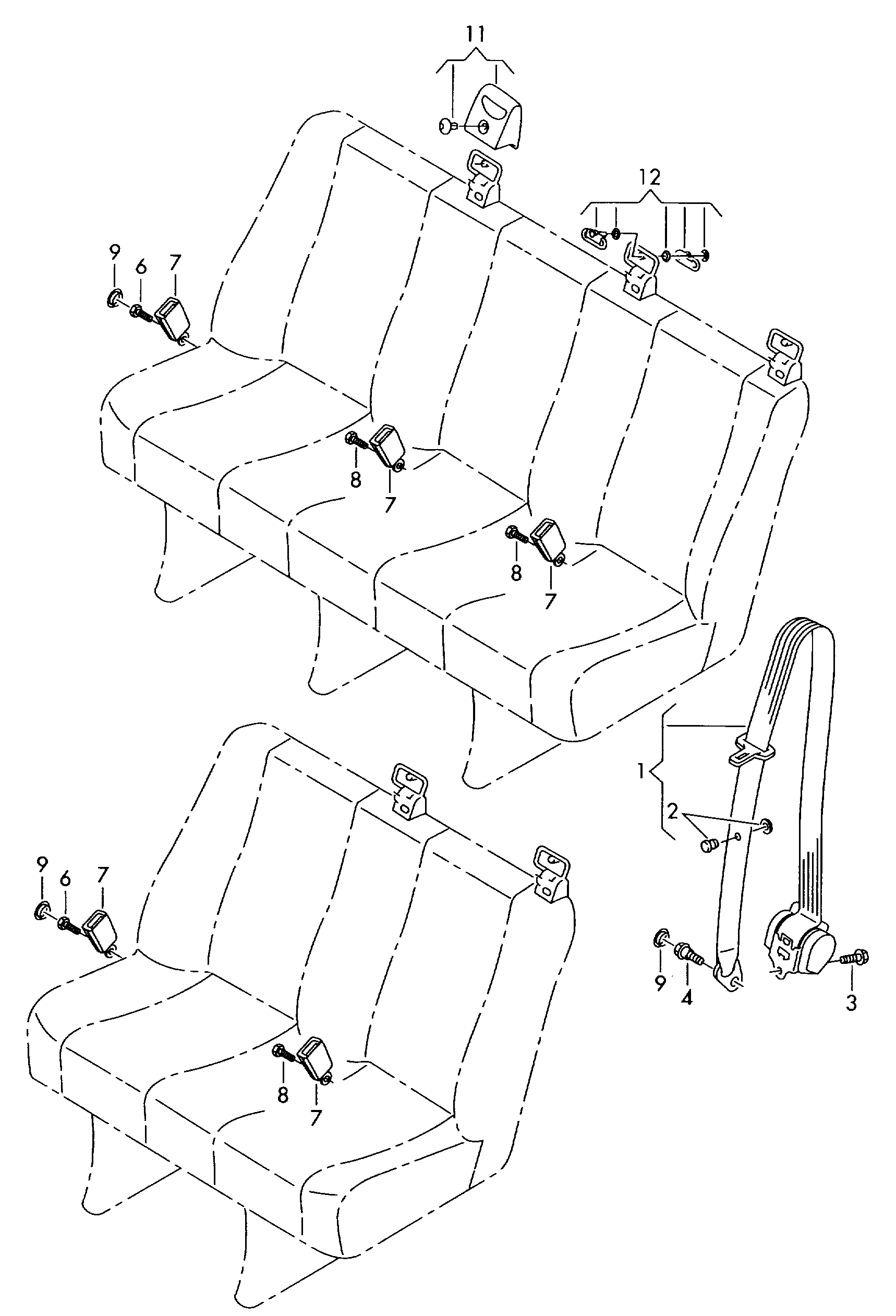 three-point seat belt in<br>passenger compartment 1. seat bench - Crafter - cr