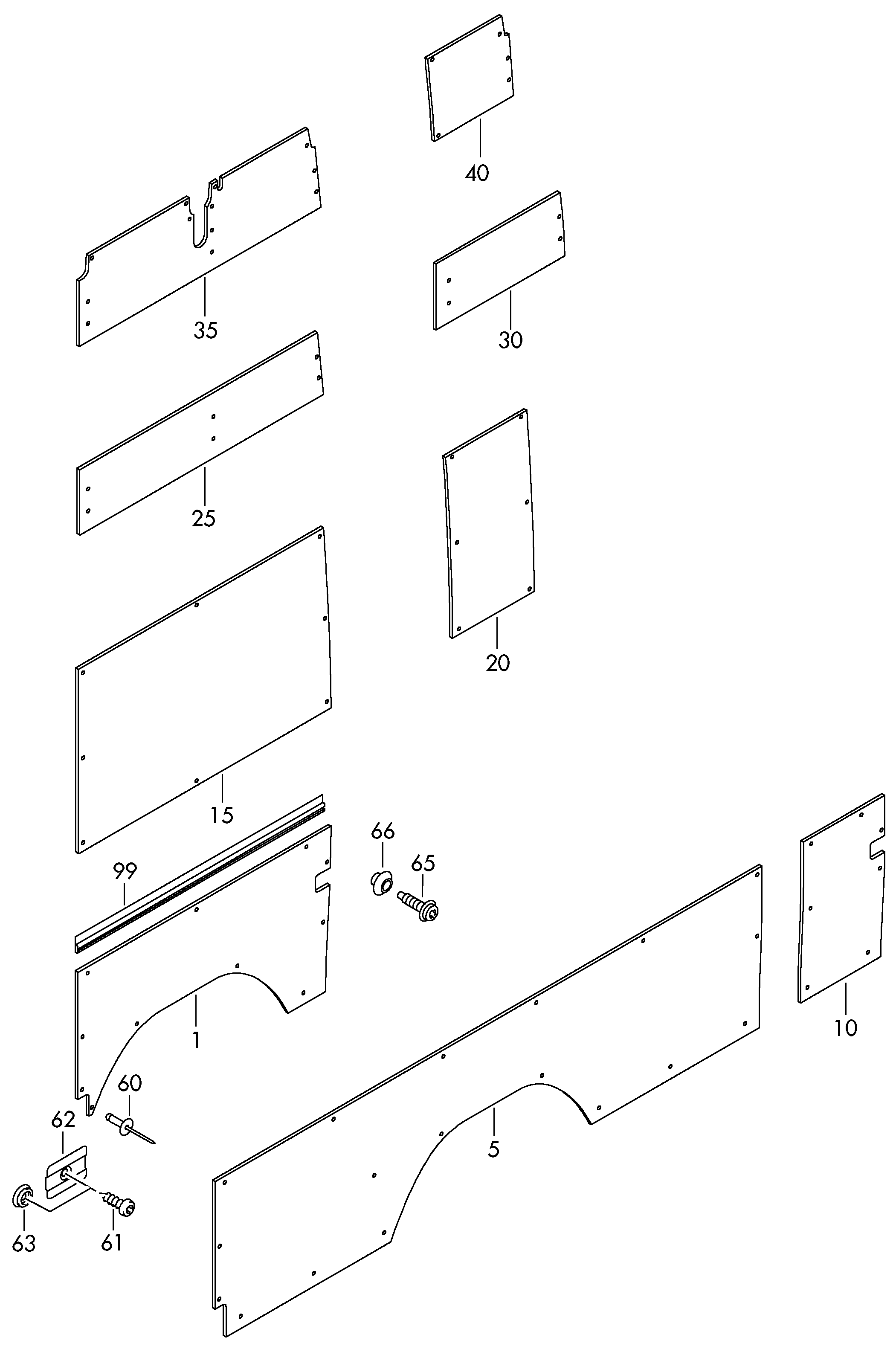 Reves. lateral (contrachapado)guarnecido lateral (plastico)para vehiculos con pared divis<br>entre los pilares C trasero - Crafter - cr