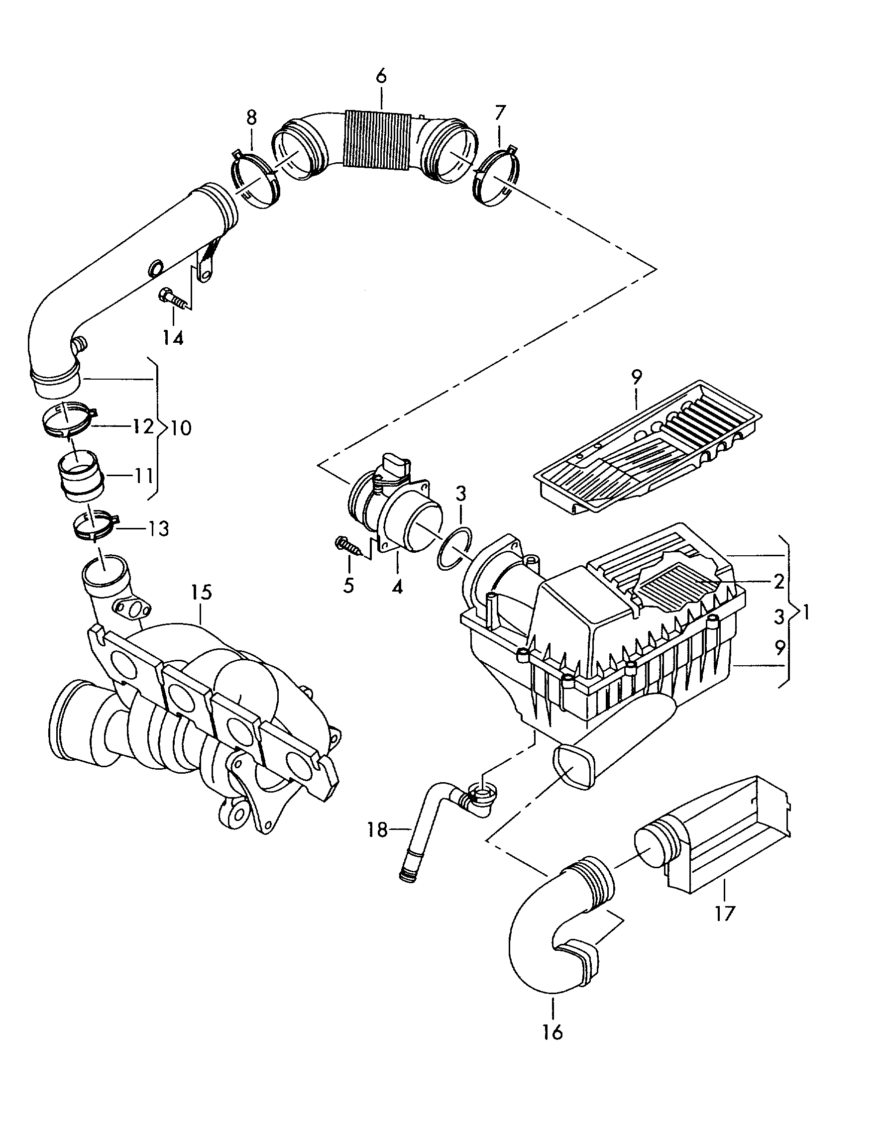 Air filter with connecting<br>parts 2.0 Ltr. - Eos - eos
