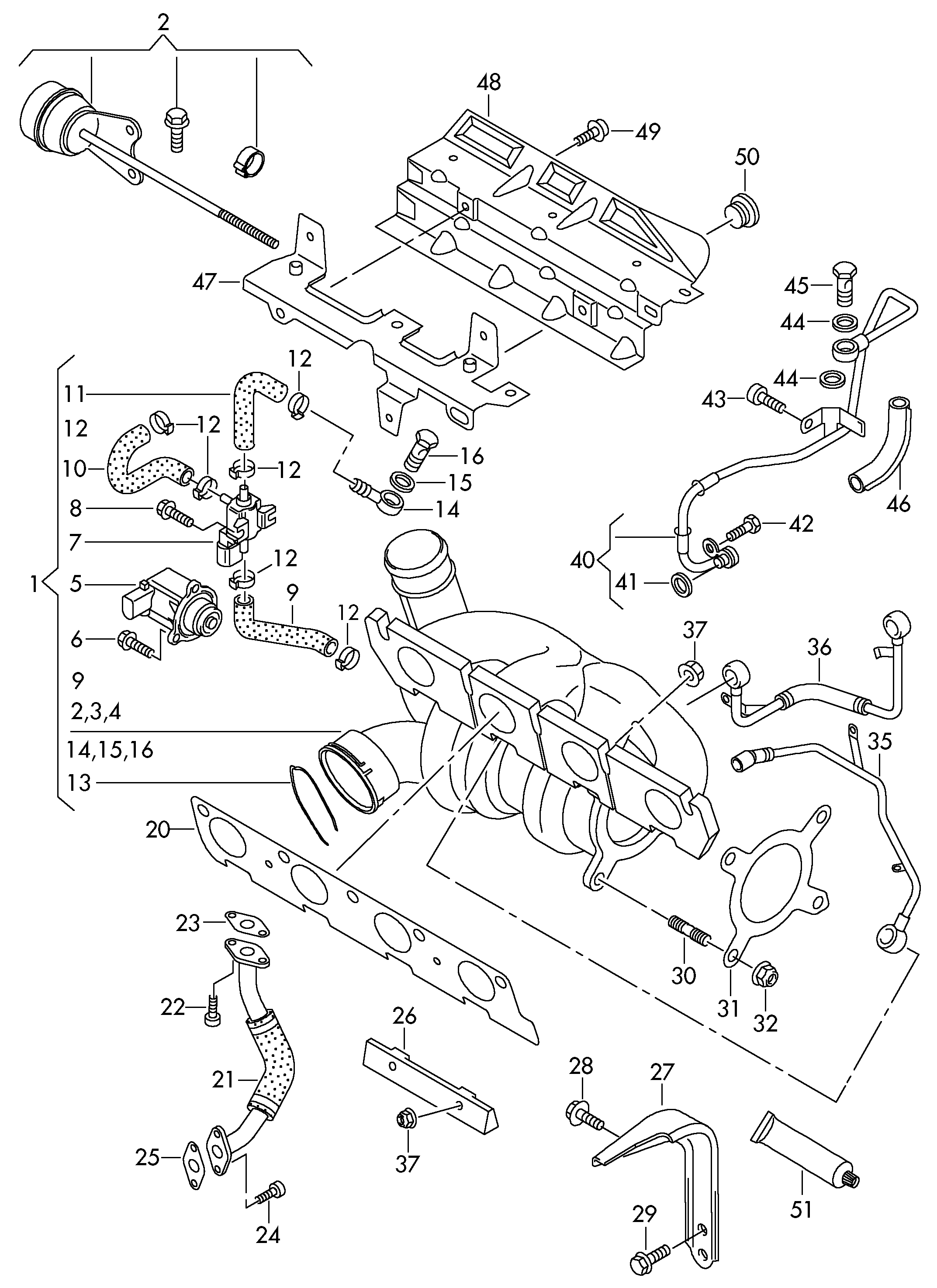 Exhaust manifold with turbo-<br>charger 2.0 Ltr. - Transporter - tr