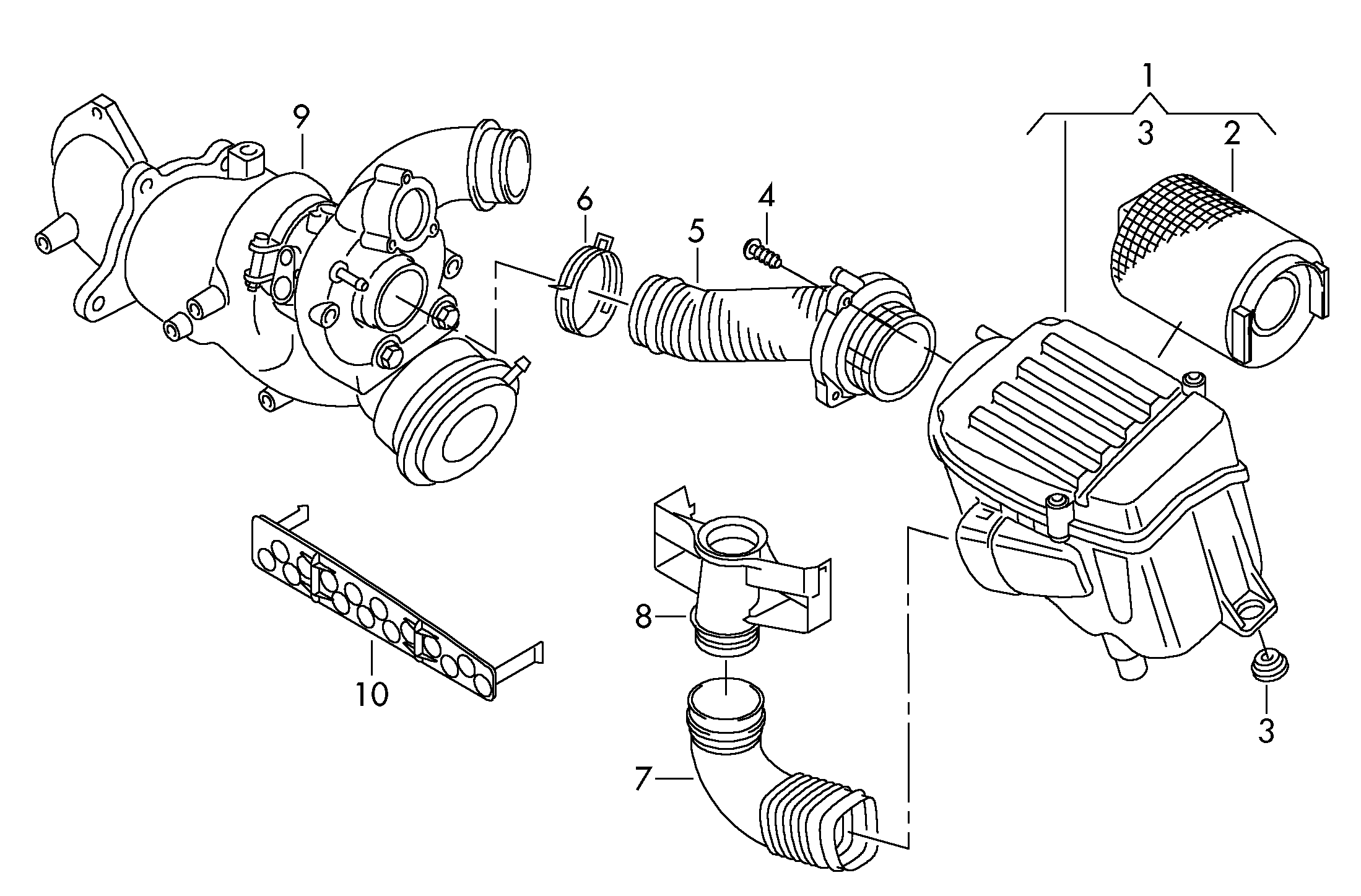 Air filter with connecting<br>parts 1.4ltr.1.2 Ltr. - Golf/Variant/4Motion - golf