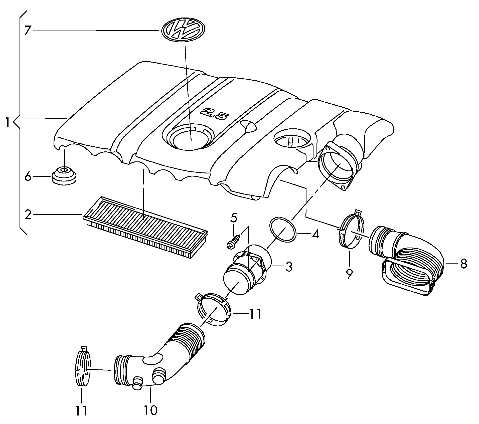 Filtro de aire con piezas de<br>conexion 2,5l - Beetle Cabrio - bec