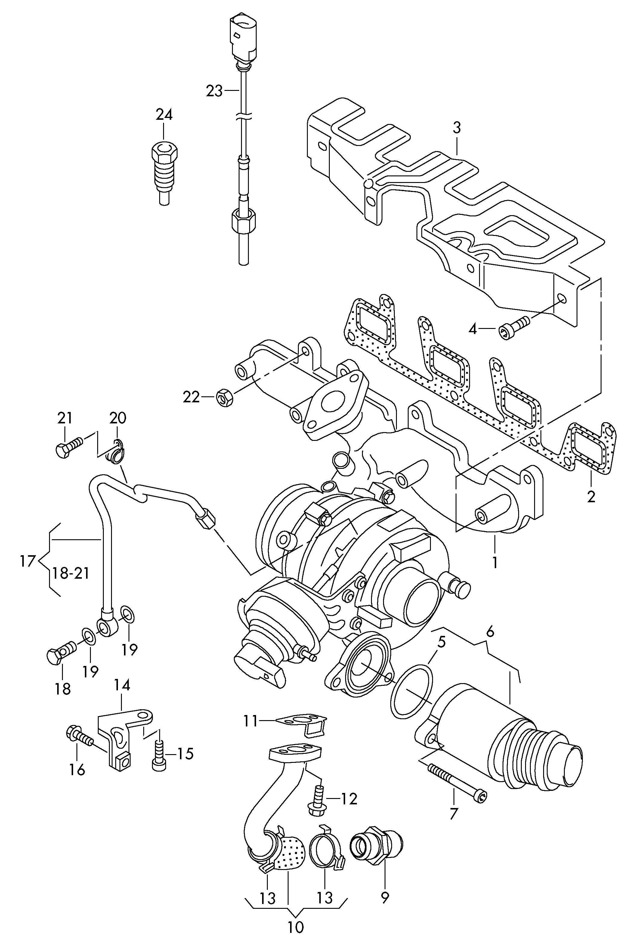 Exhaust manifold with turbo-<br>charger 2.0 Ltr. - Transporter - tr
