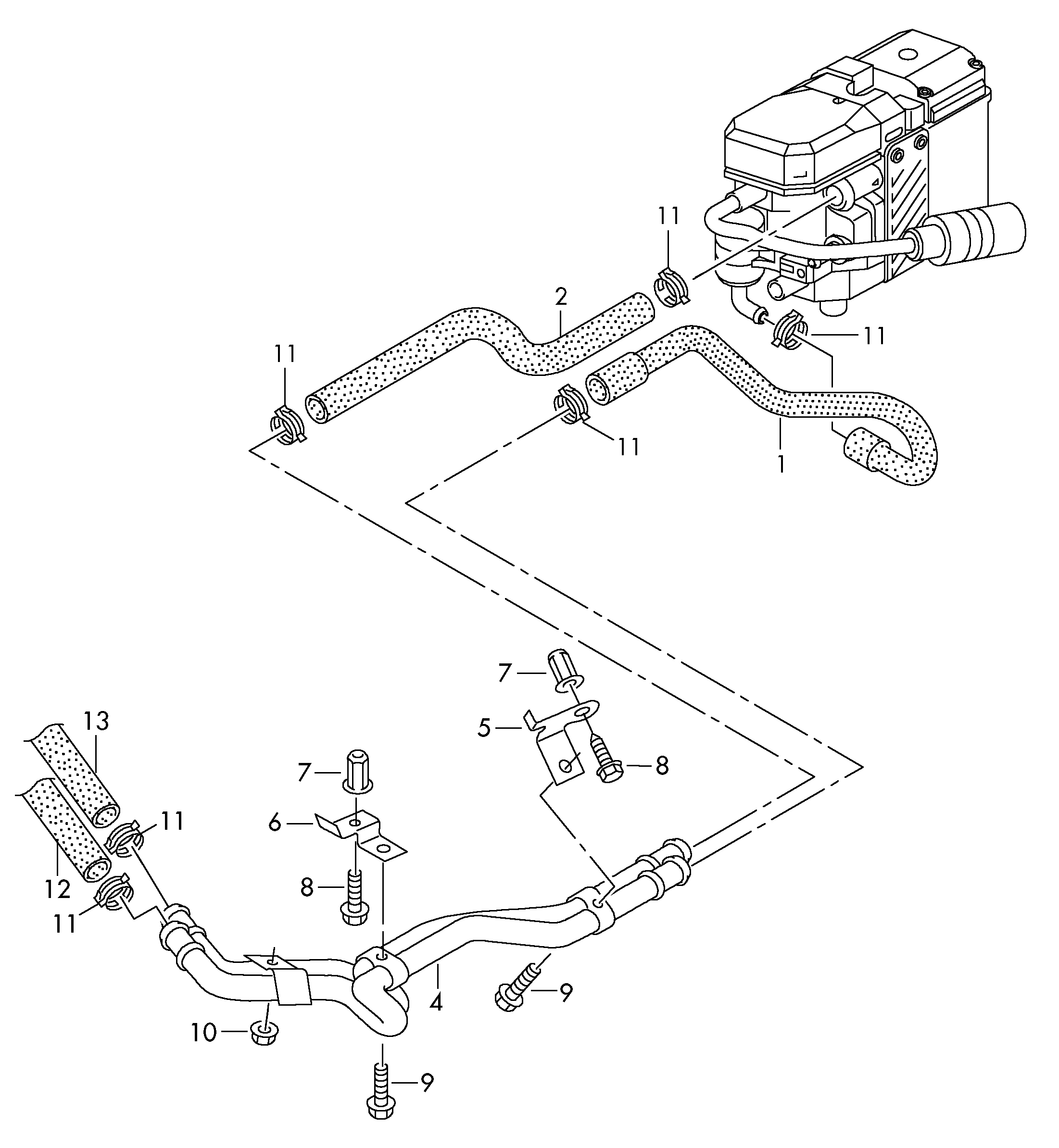 Coolant hoses and<br>pipesAuxiliary heater for water<br>circuit  - Transporter - tr
