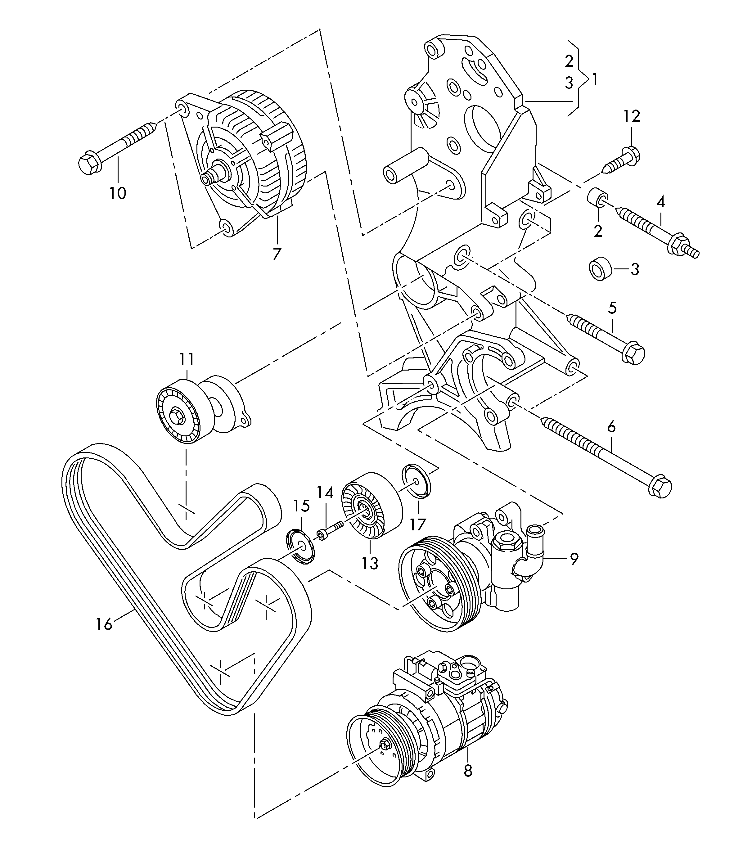 piezas conexion y<br>fijacion p. alternador 2,0l - Transporter - tr