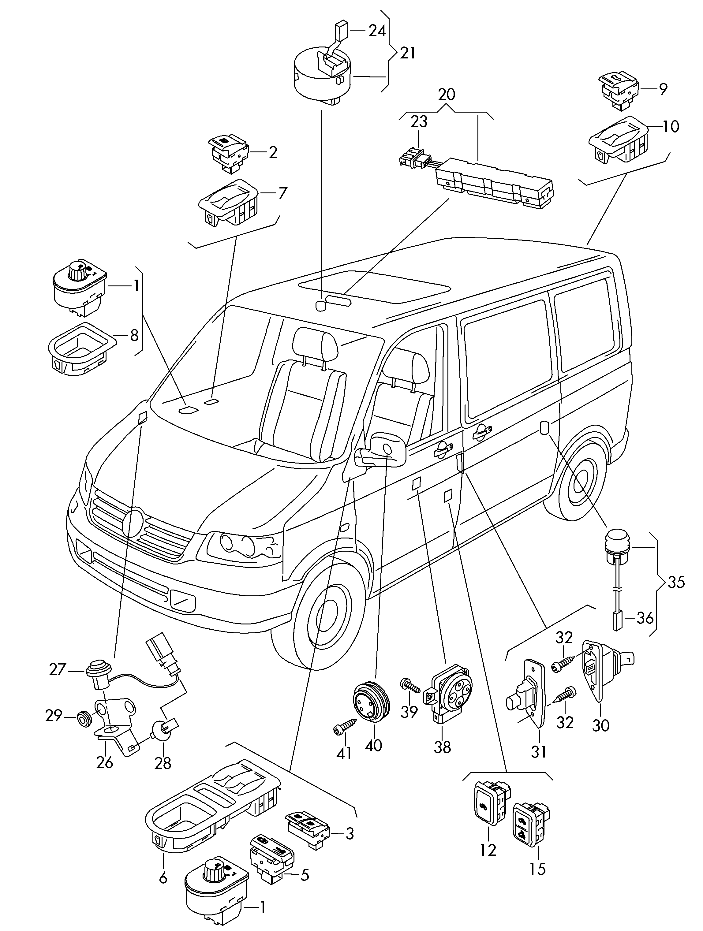 Mechanizm regulacyjny lusterka<br>zewnętrznego z silnikiem  - Transporter - tr
